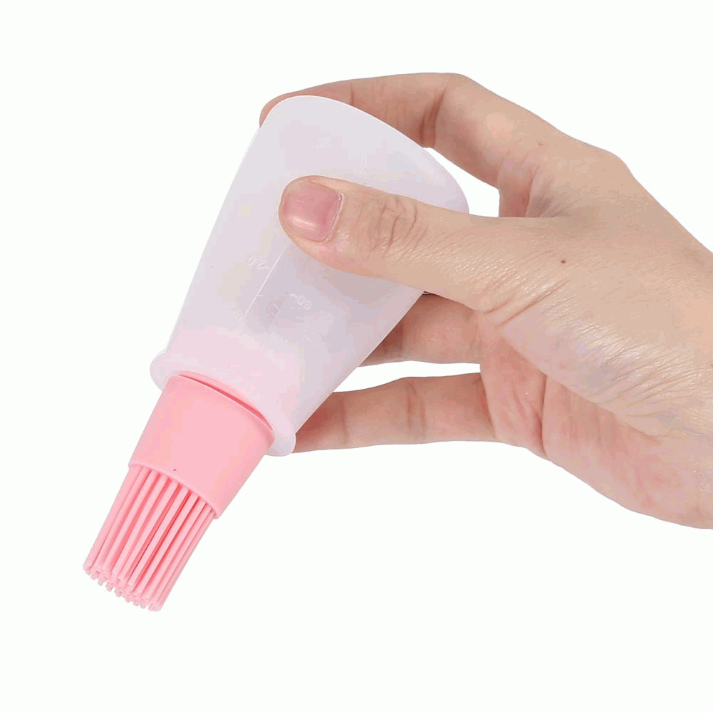 Bote dispensador aceite con cepillo silicona rosa - imagen 3