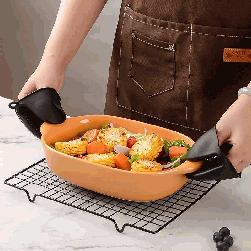 Manoplas guantes silicona para horno negro - imagen 2
