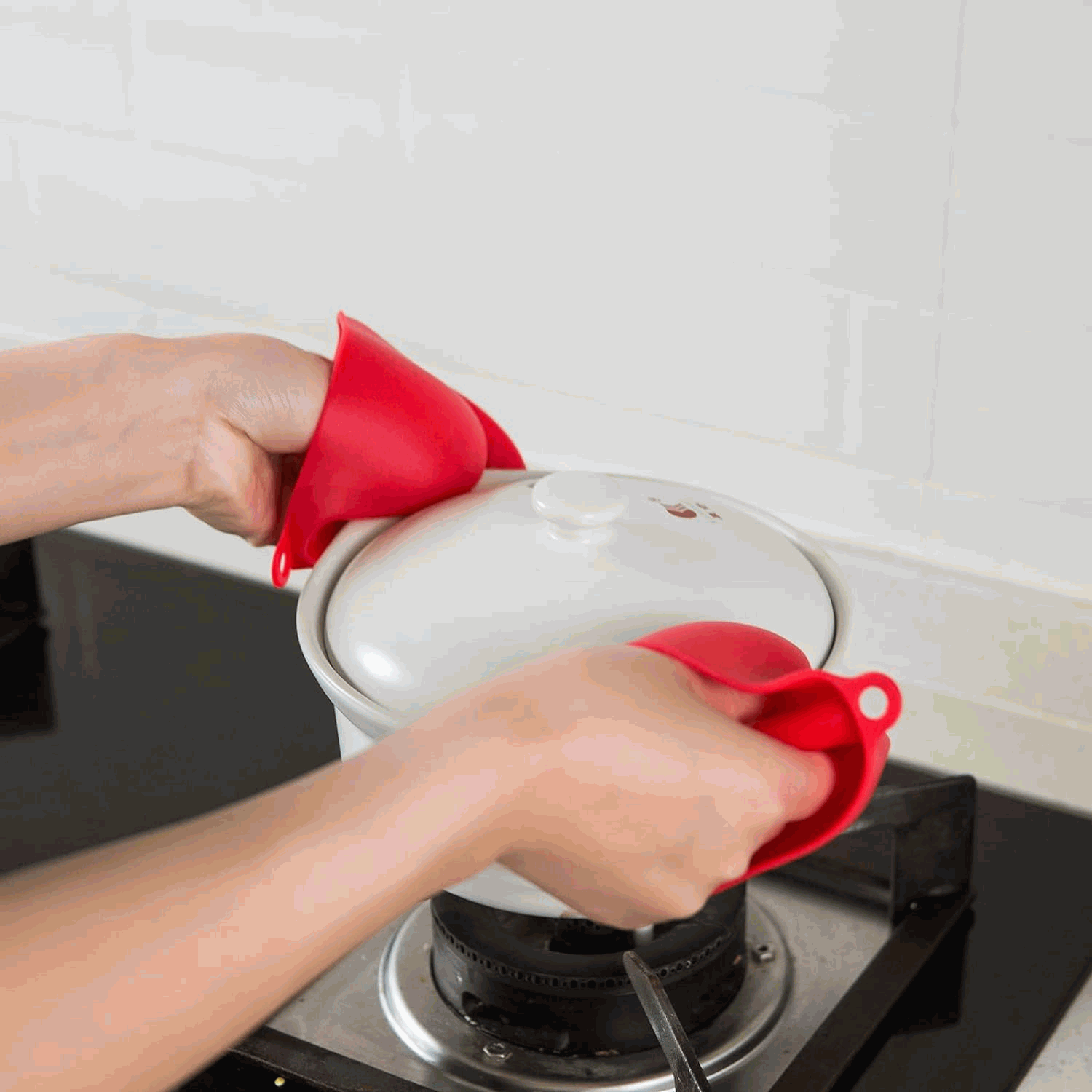 Manoplas guantes silicona para horno rojo - imagen 2