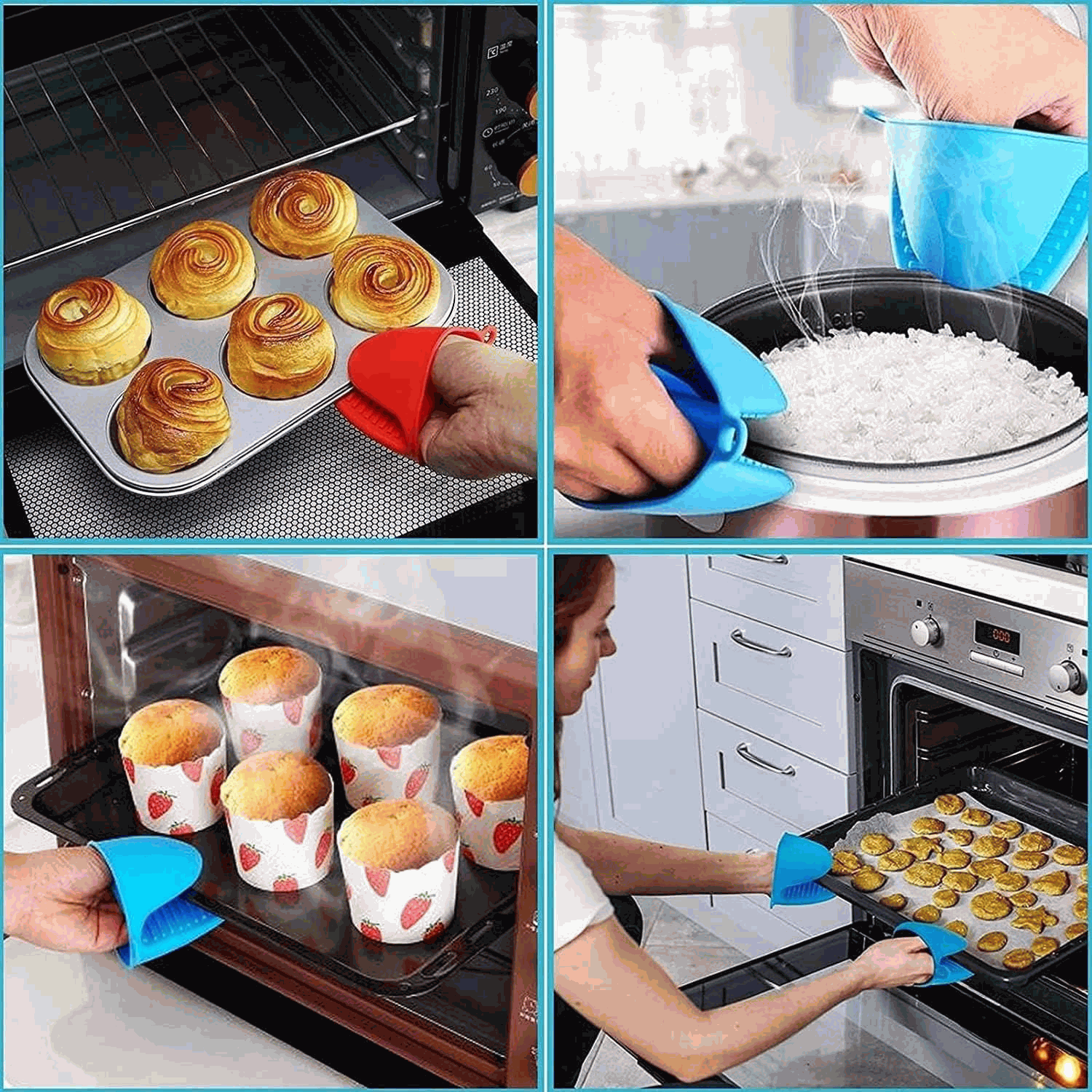 Manoplas guantes silicona para horno azul - imagen 2