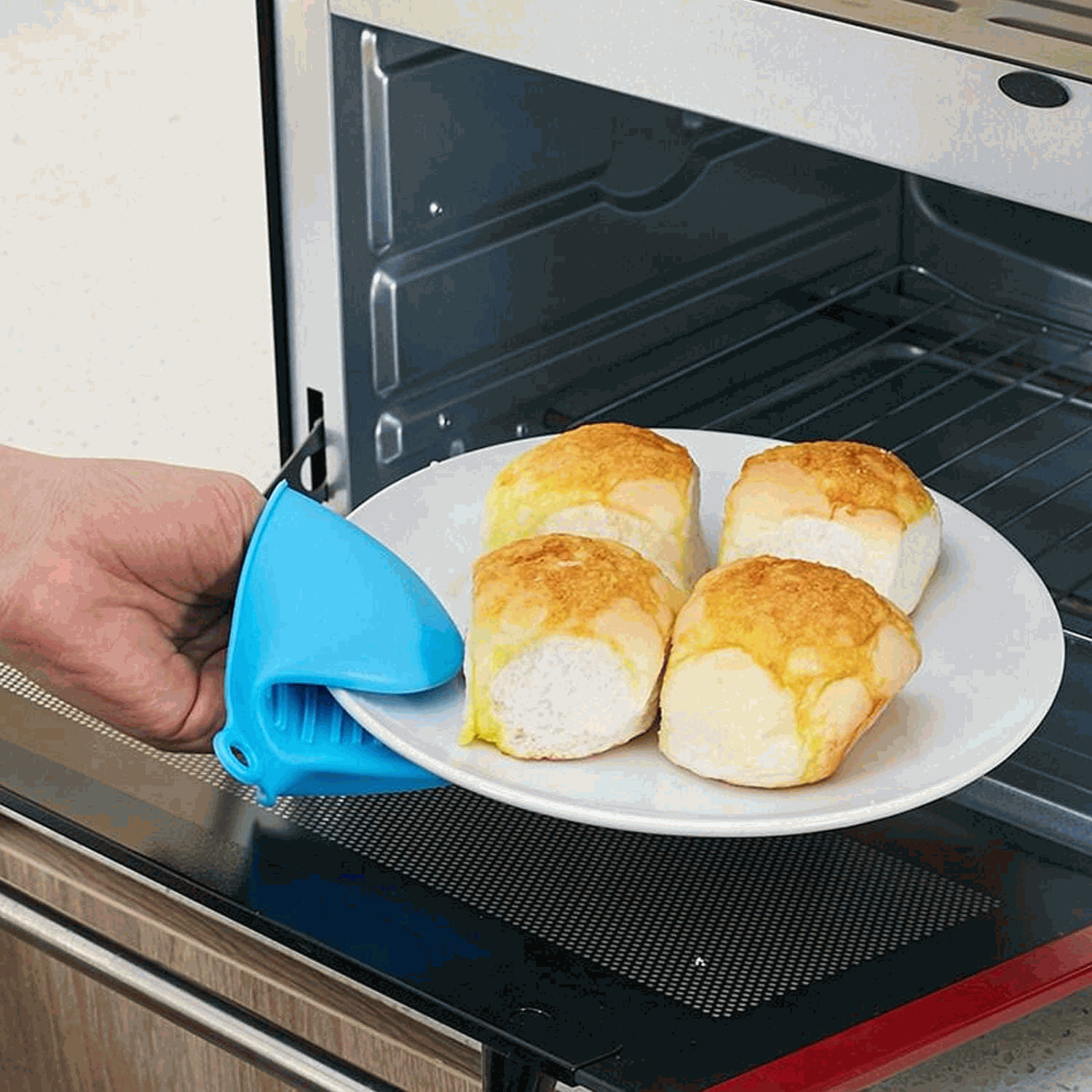 Manoplas guantes silicona para horno azul - imagen 5