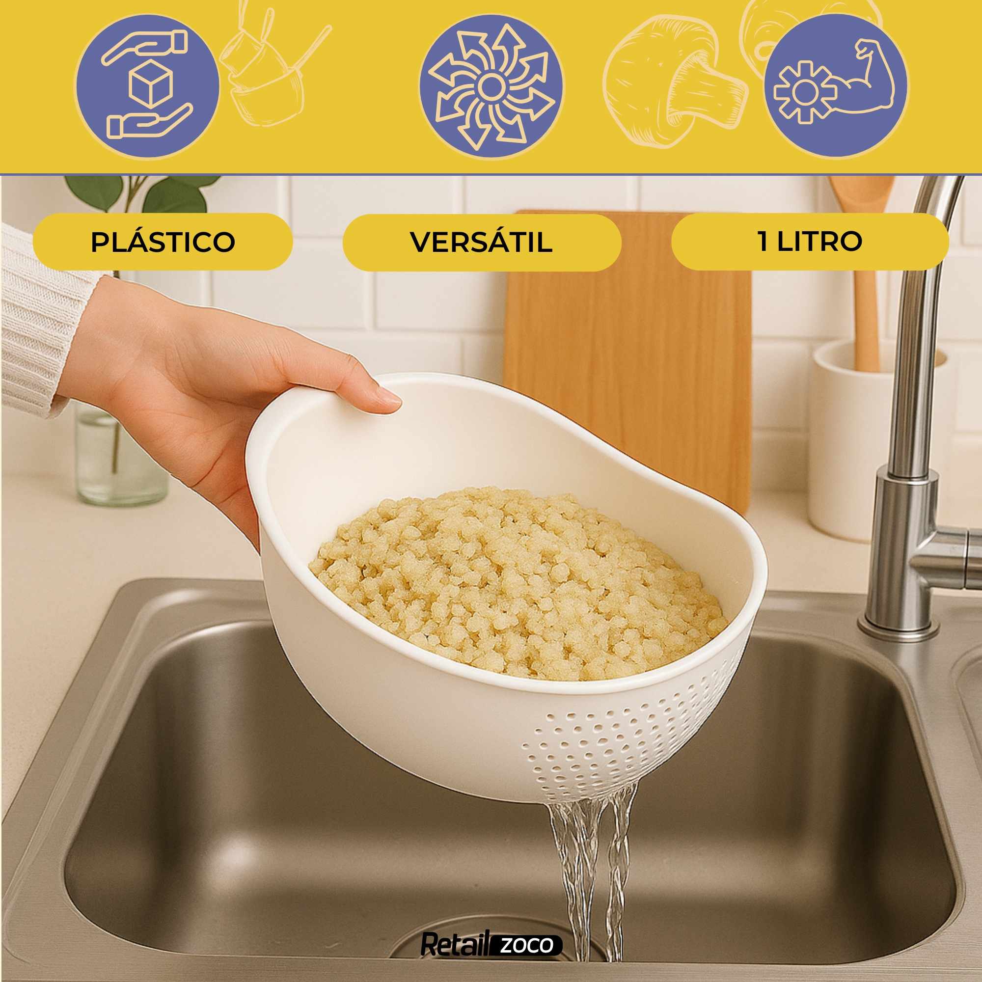 Colador para arroz y verduras de plástico blanco - imagen 2