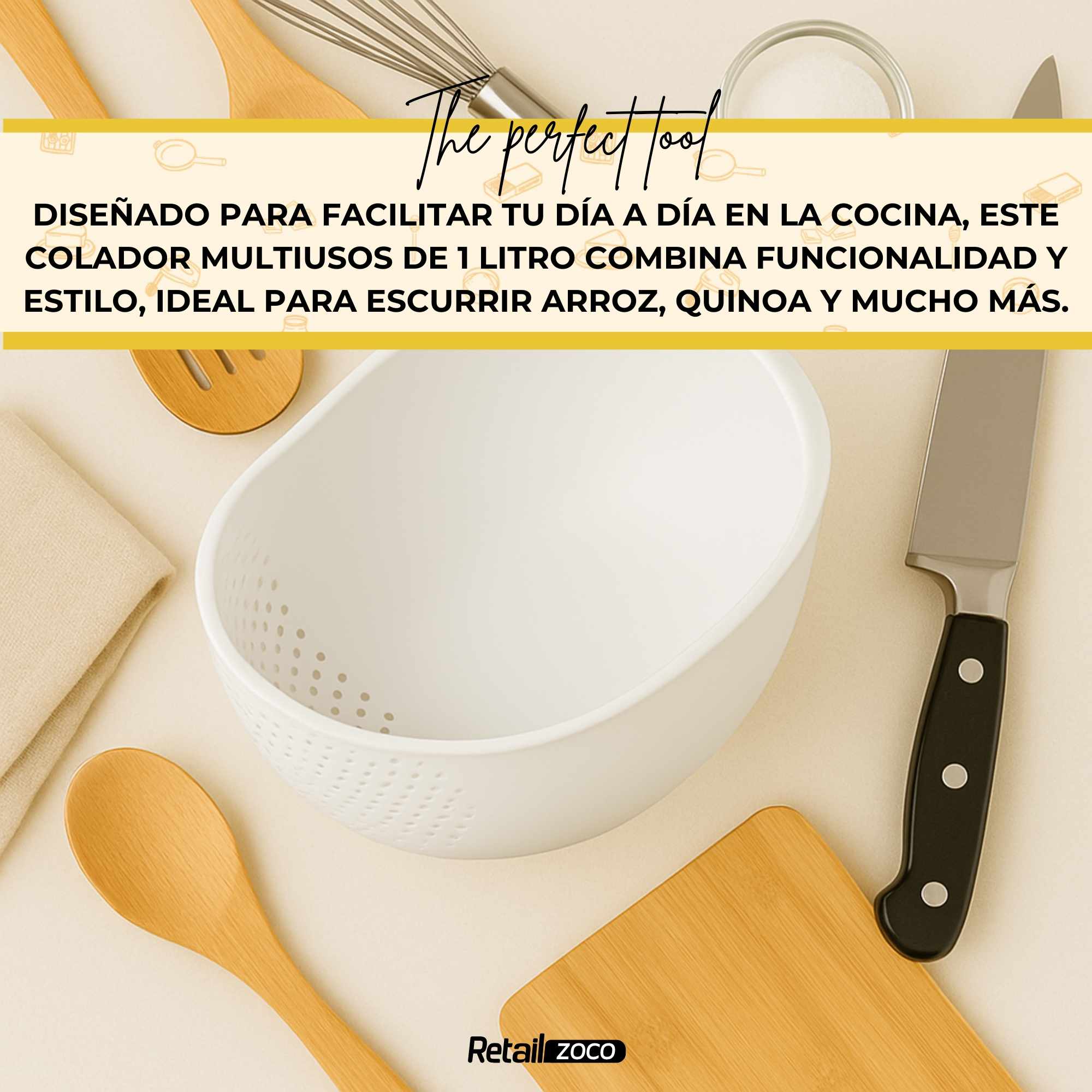Colador para arroz y verduras de plástico blanco - imagen 4