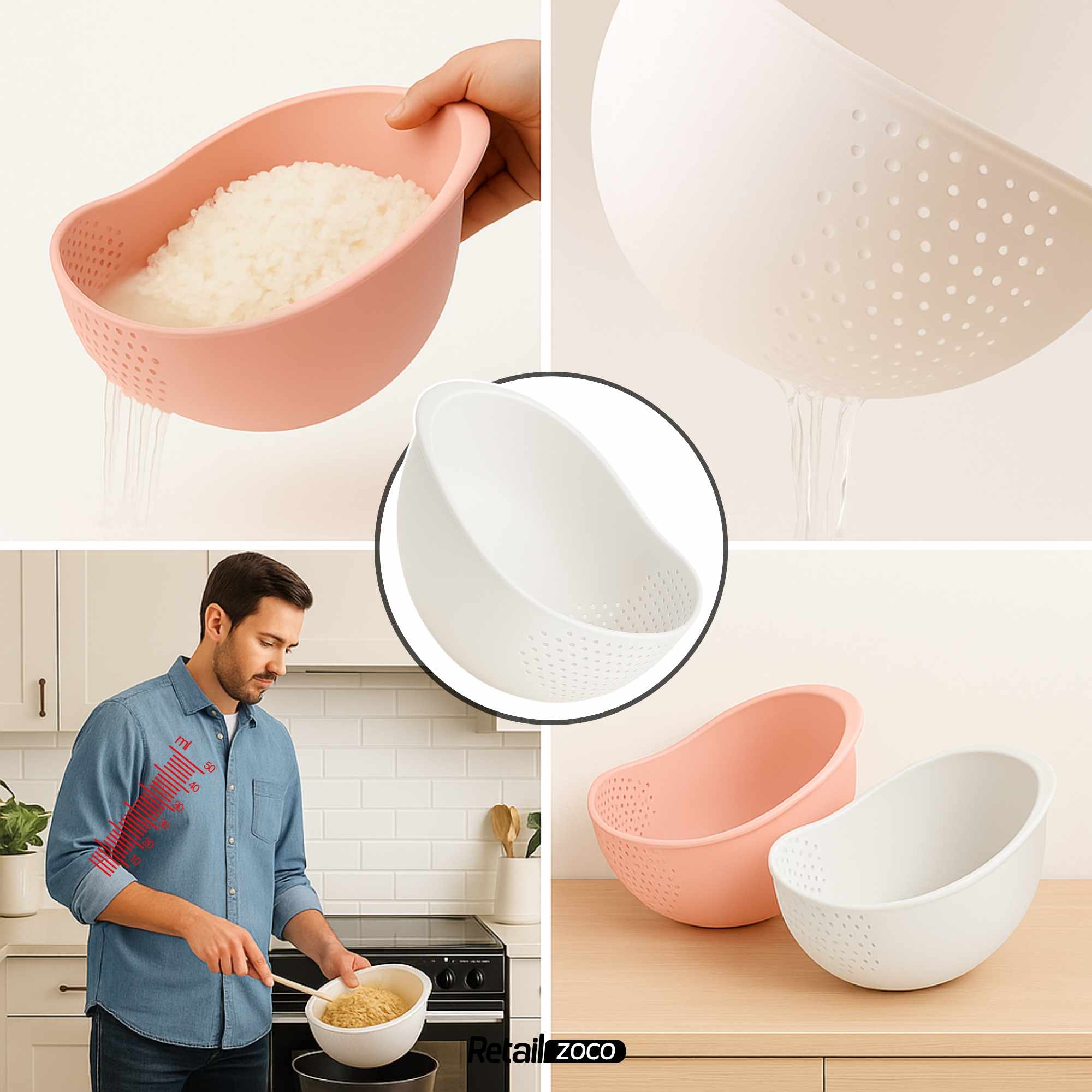 Colador para arroz y verduras de plástico blanco - imagen 5