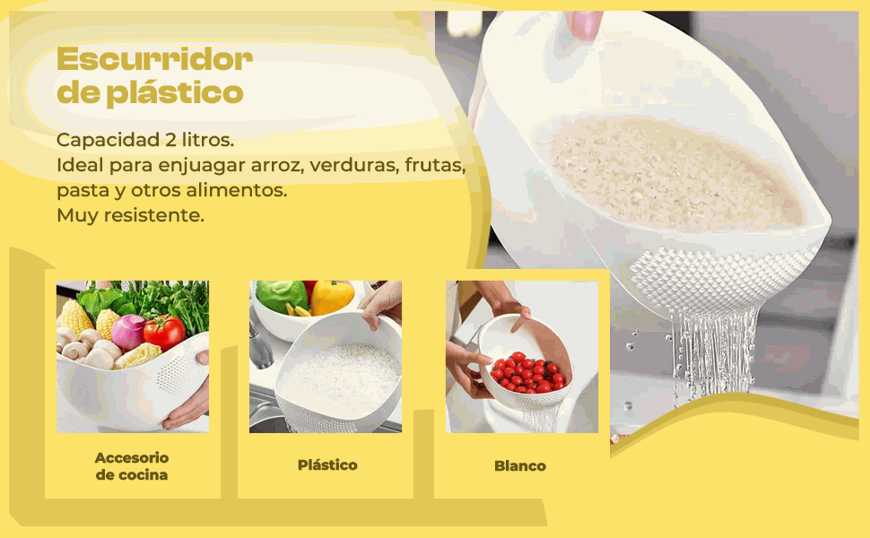 Banner - Colador para arroz y verduras de plástico blanco