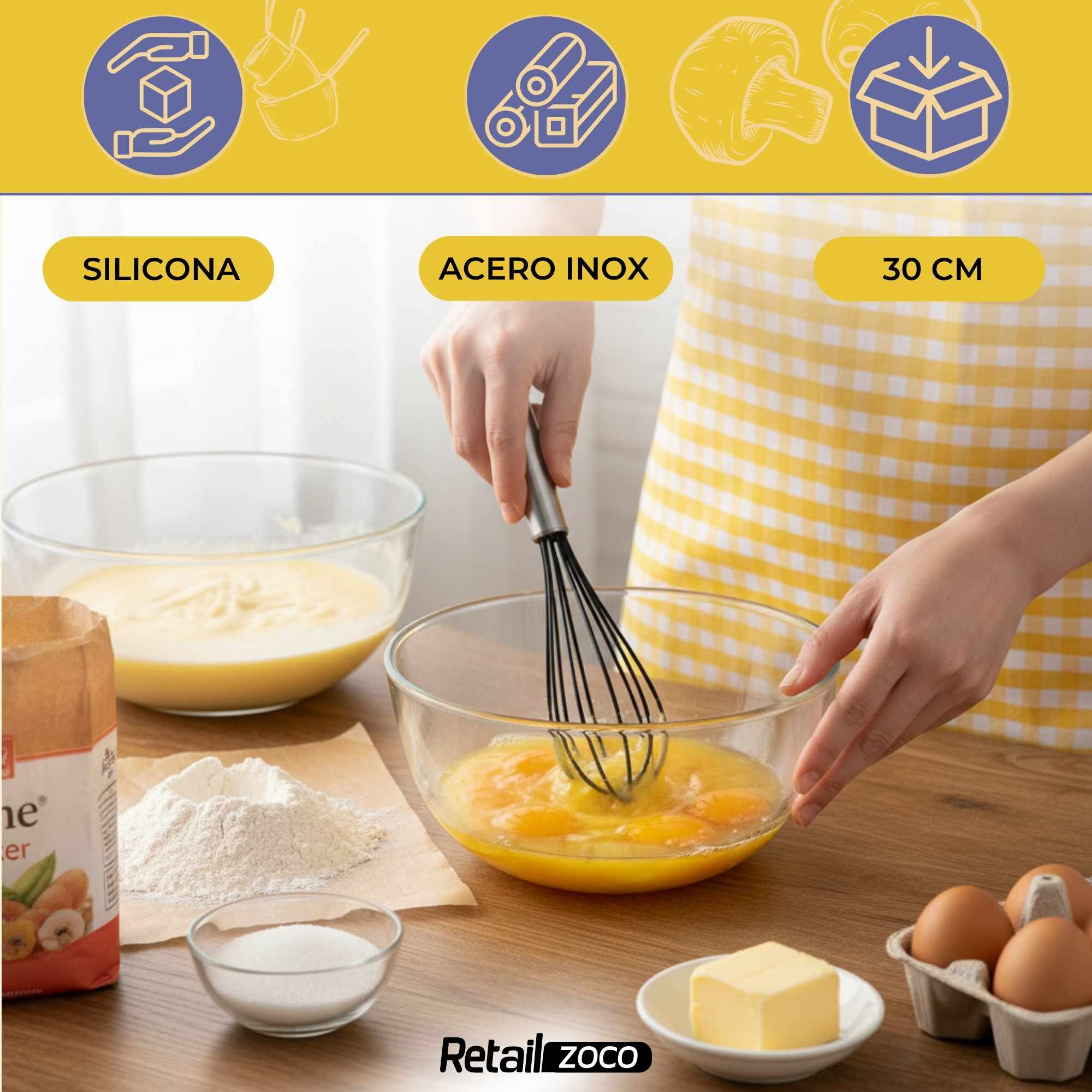 Batidor manual silicona y acero inox 30 cm - imagen 2