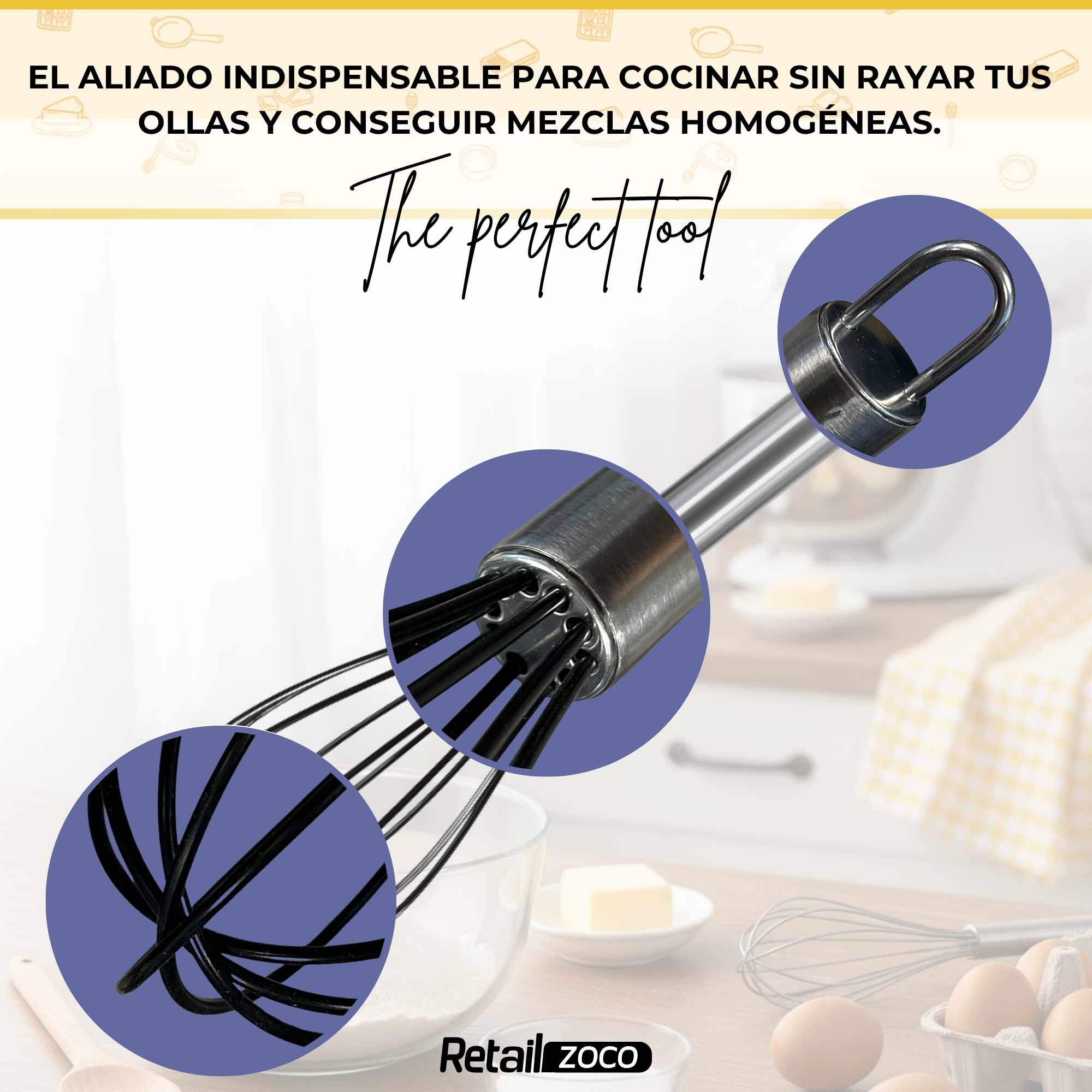 Batidor manual silicona y acero inox 30 cm - imagen 6