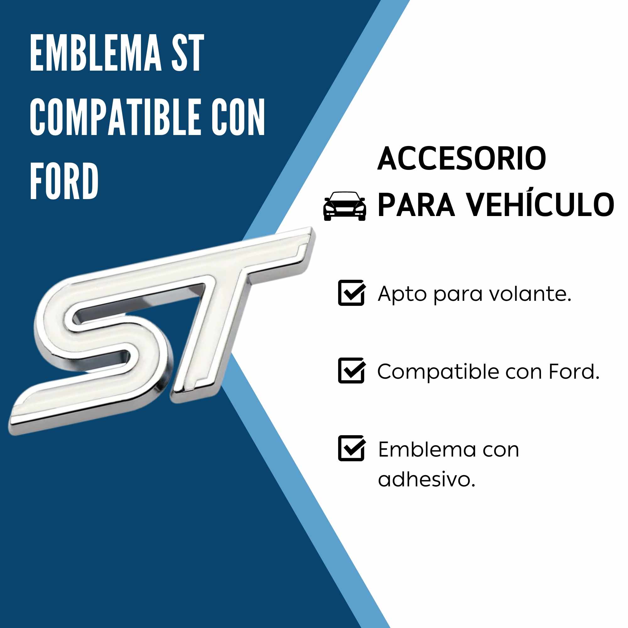 Emblema Adhesivo ST Line para volante compatible con Ford blanco plateado - imagen 3