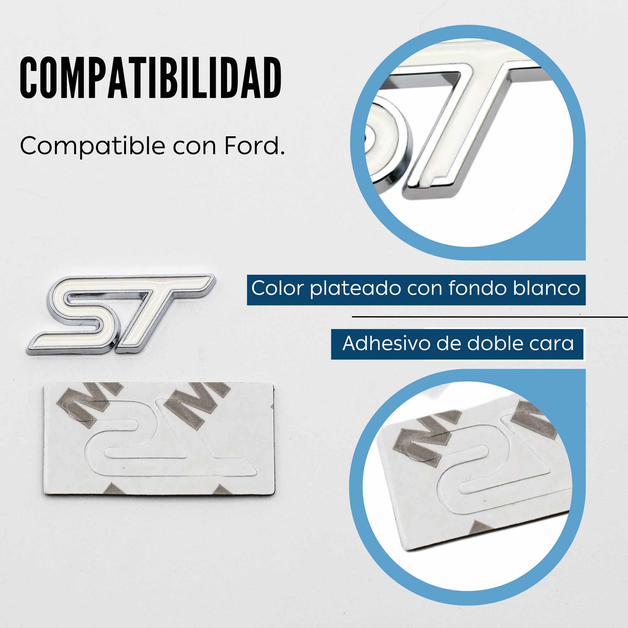 Emblema Adhesivo ST Line para volante compatible con Ford blanco plateado - imagen 5