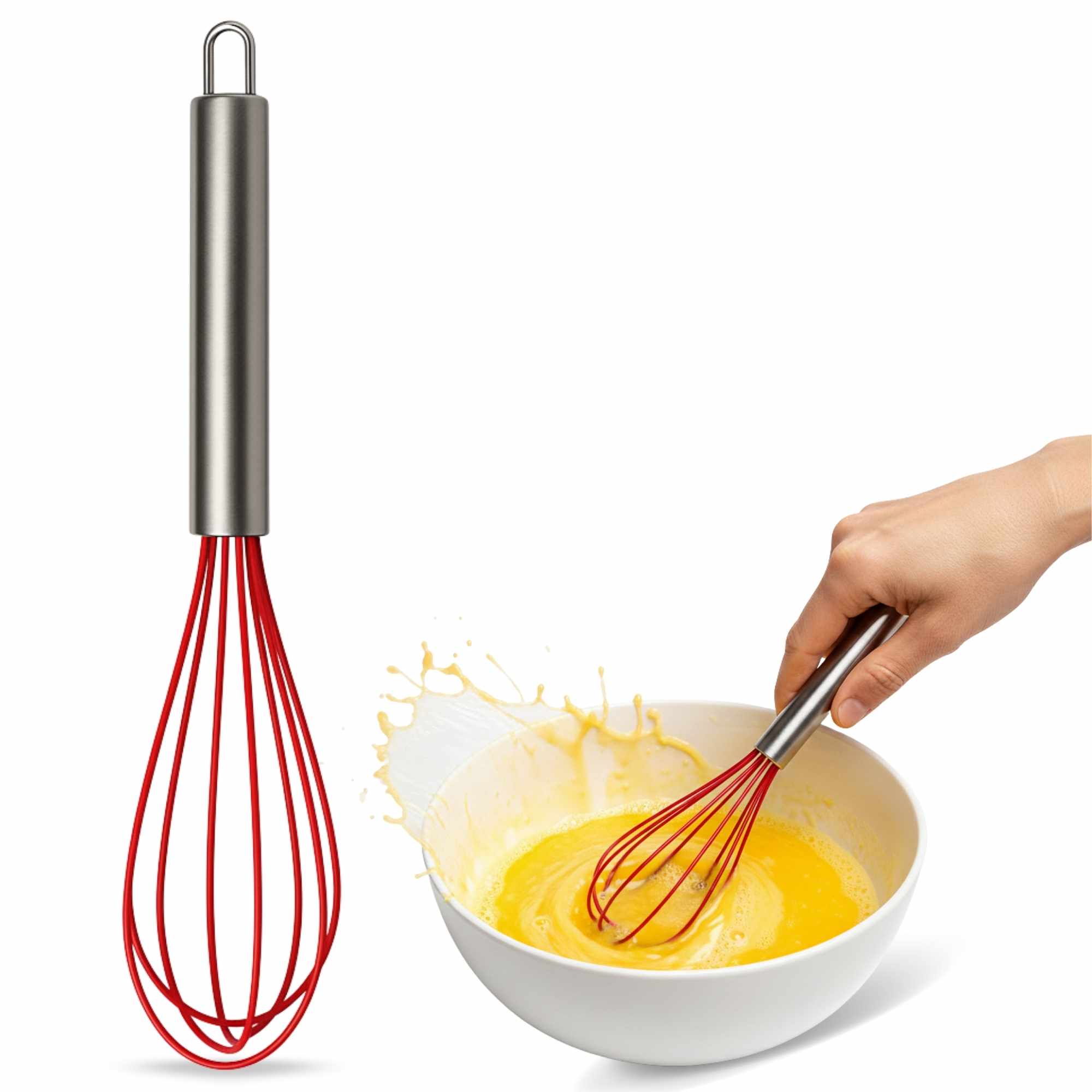 Batidor manual silicona y acero inox 25 cm rojo - imagen 1