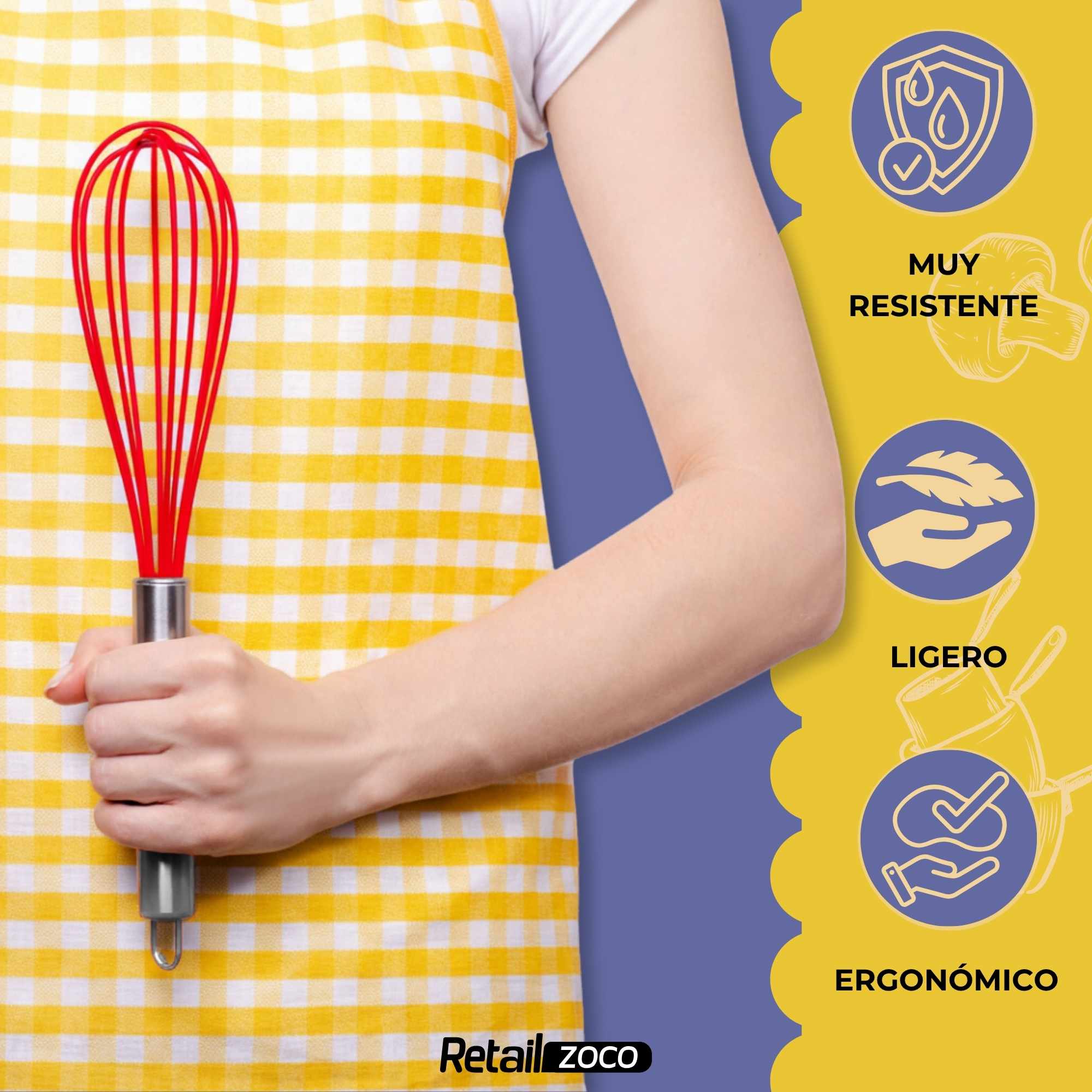 Batidor manual silicona y acero inox 25 cm rojo - imagen 3