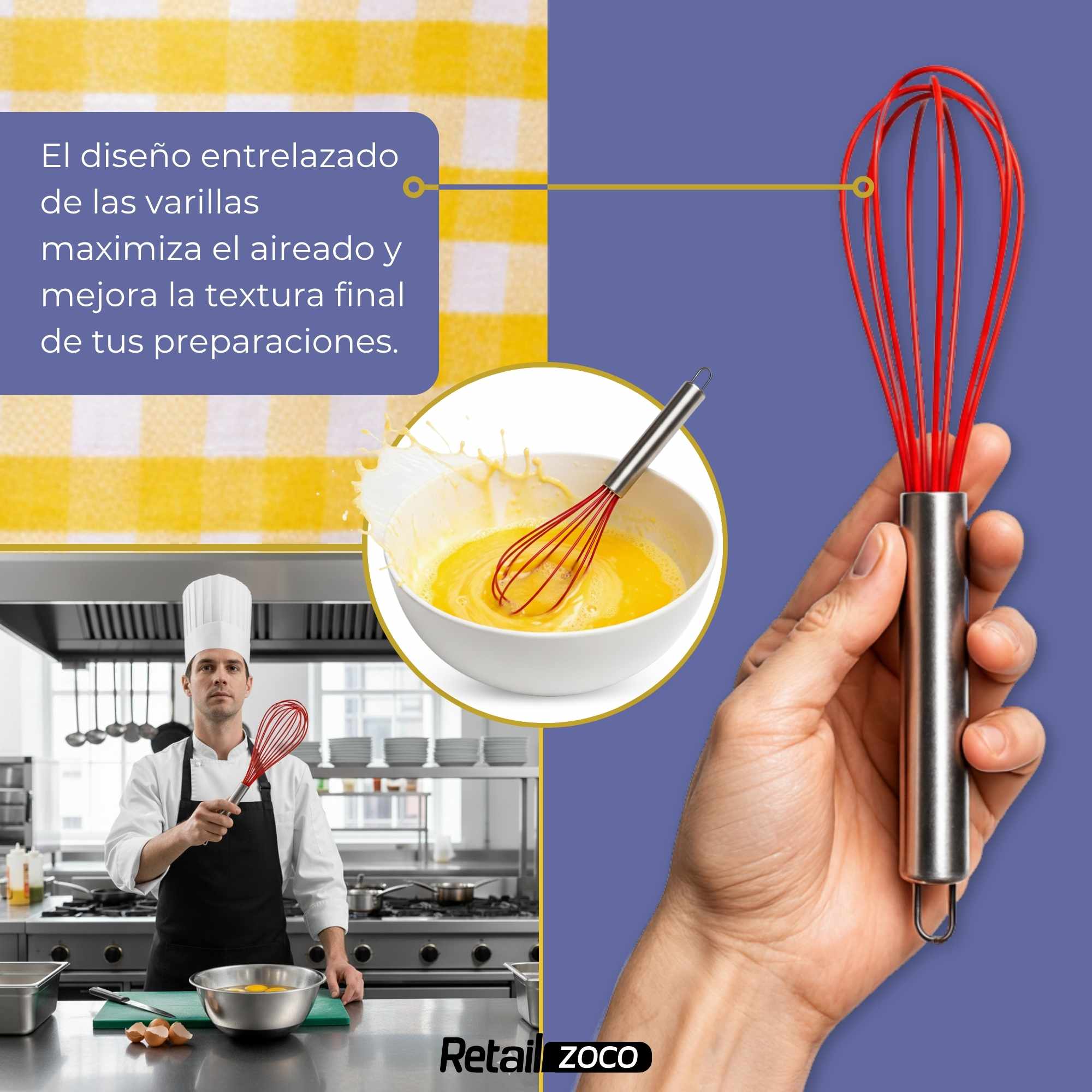 Batidor manual silicona y acero inox 25 cm rojo - imagen 5