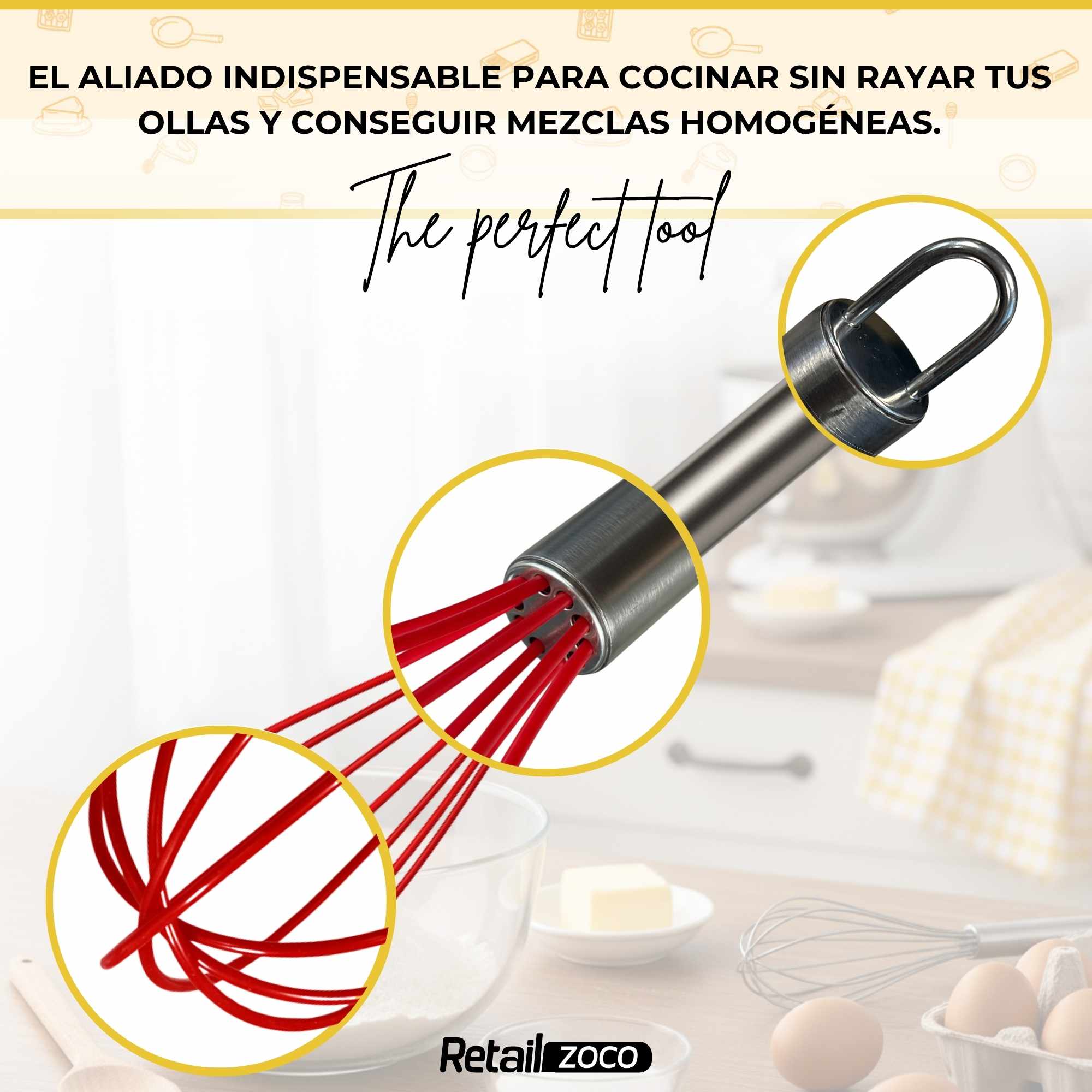 Batidor manual silicona y acero inox 25 cm rojo - imagen 6