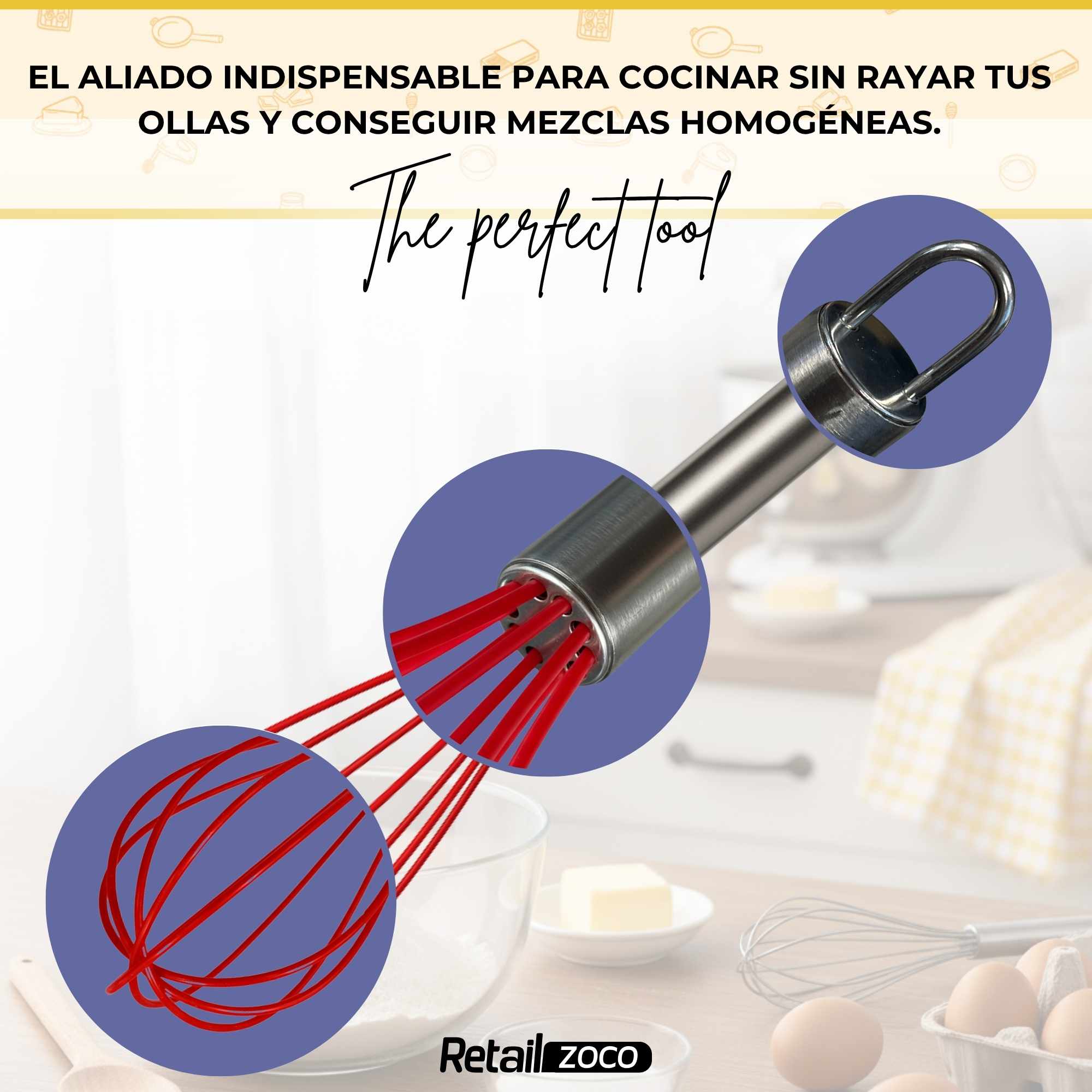 Batidor manual silicona y acero inox 30 cm rojo - imagen 6