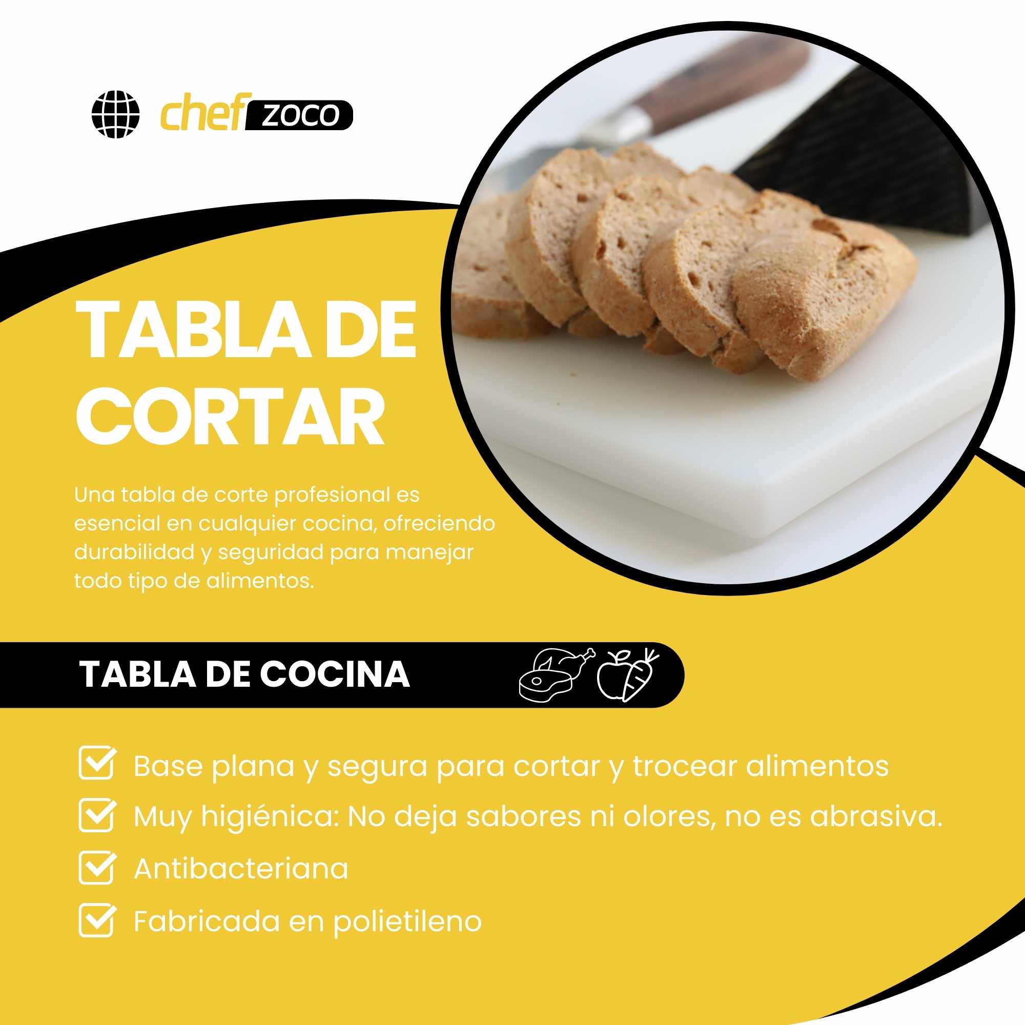 Tabla de corte para cocina profesional 30 x 20 cm blanco - imagen 2