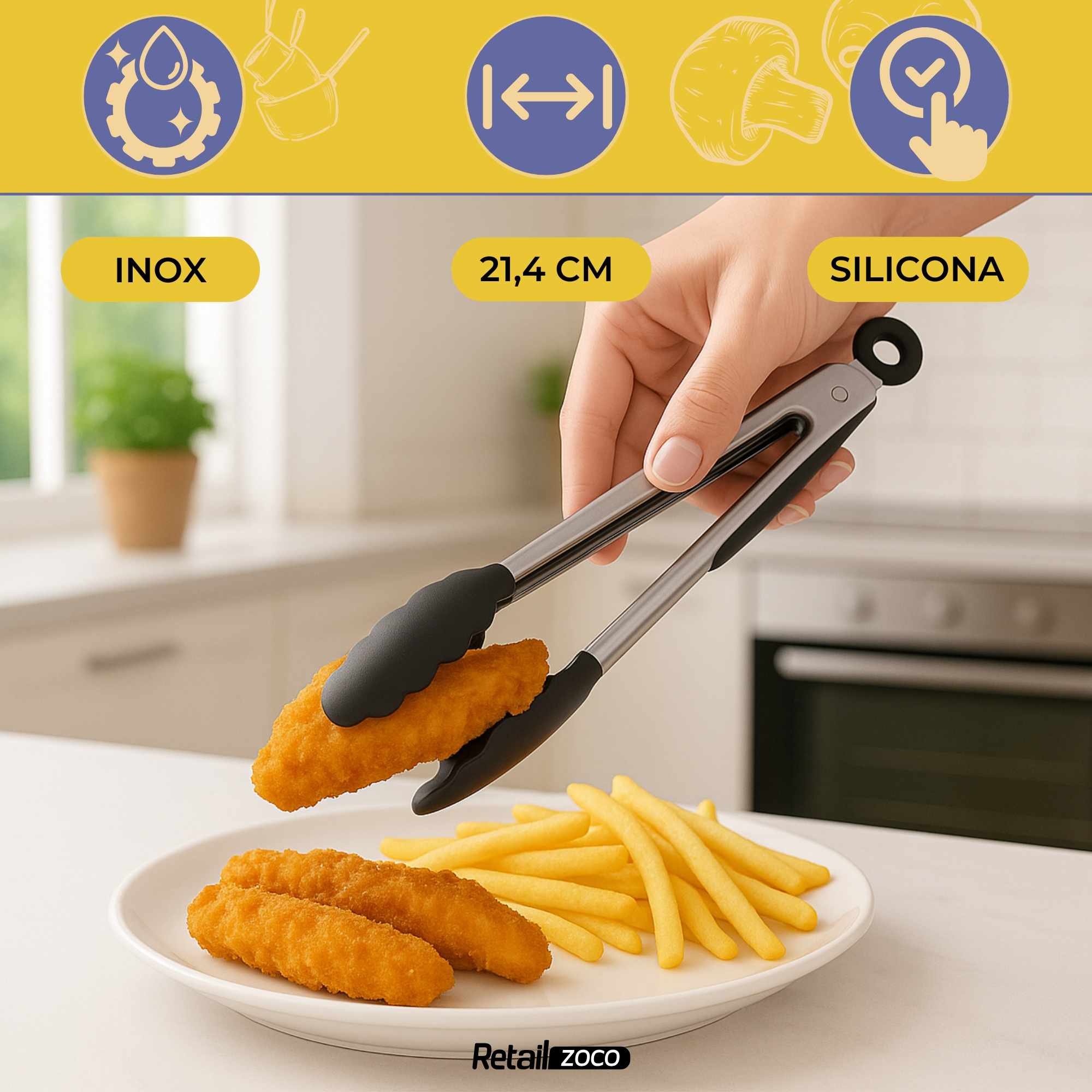 Pinza de cocina en acero inoxidable y silicona negro - imagen 2
