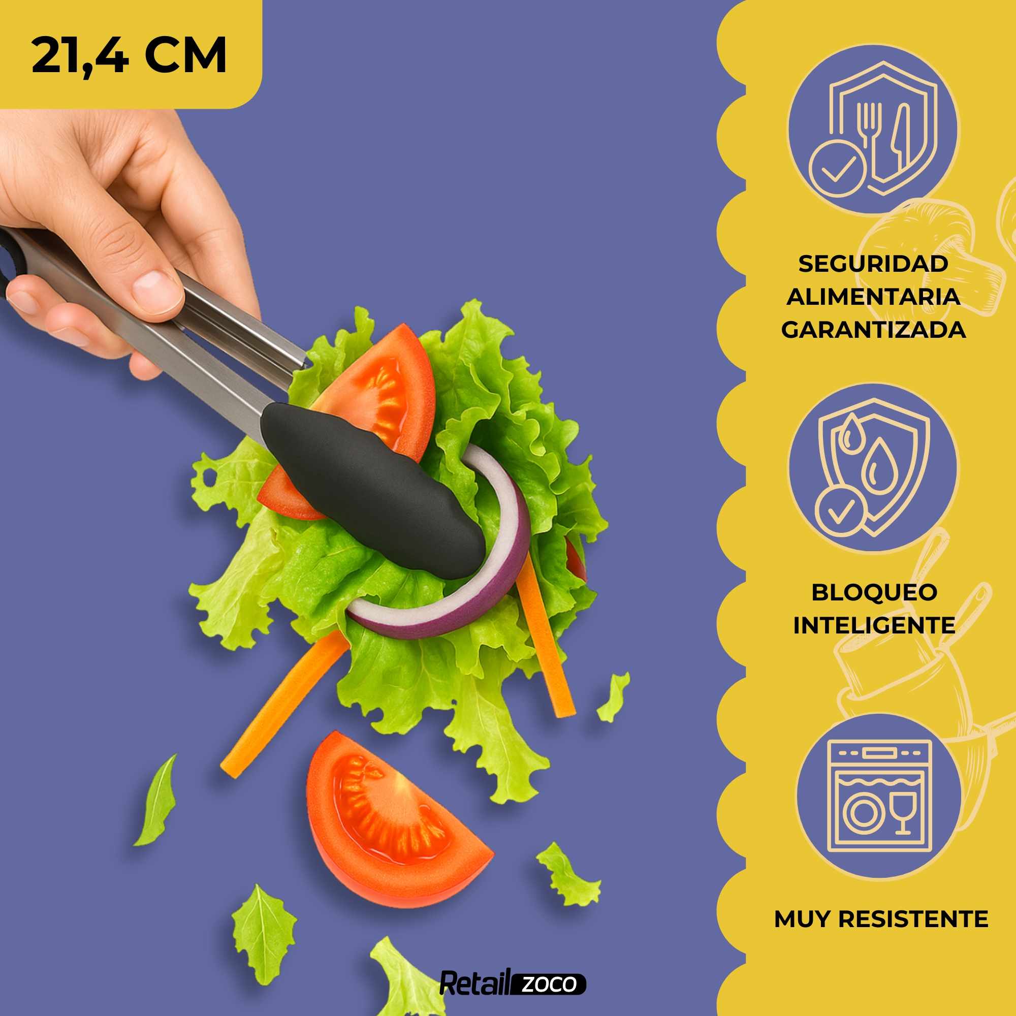 Pinza de cocina en acero inoxidable y silicona negro - imagen 3