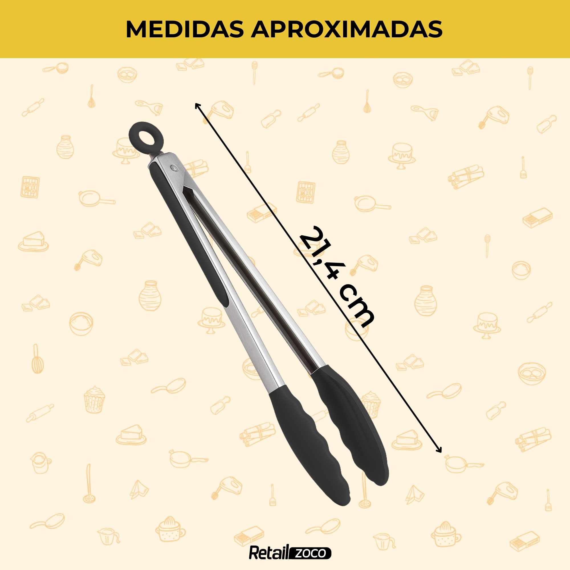 Pinza de cocina en acero inoxidable y silicona negro - imagen 4