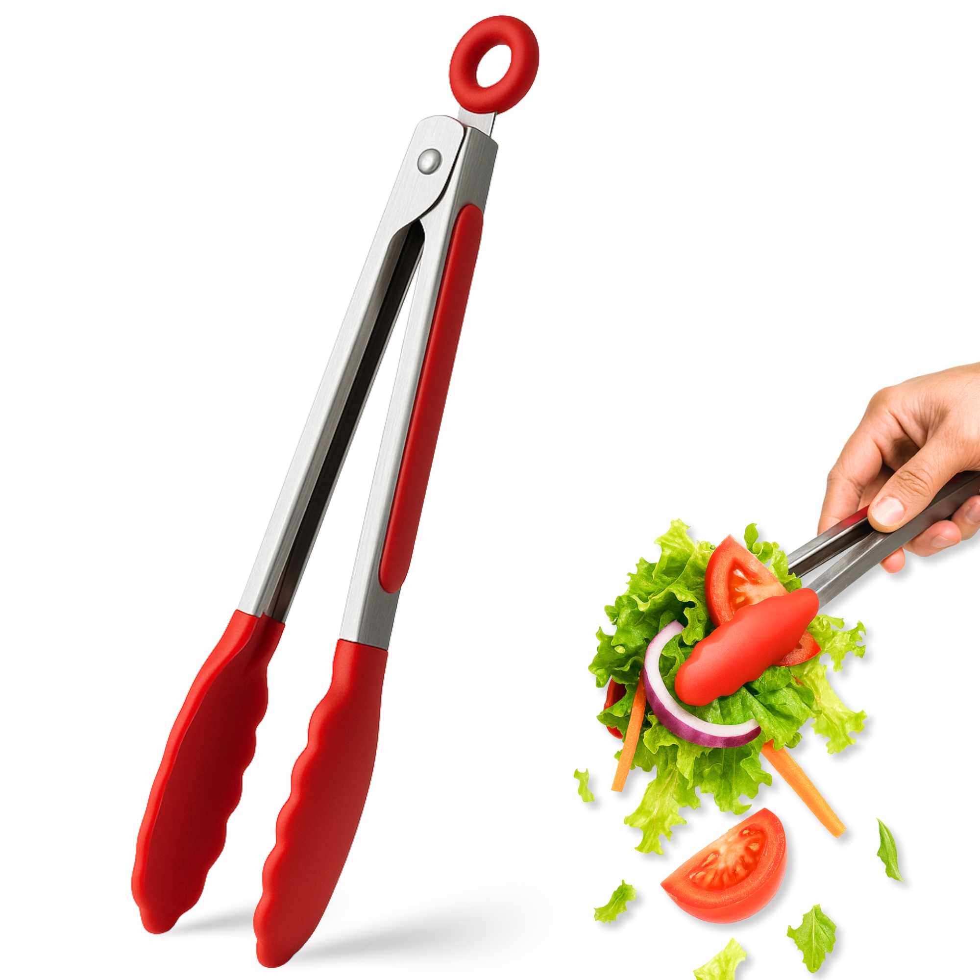 Pinza de cocina en acero inoxidable y silicona rojo - imagen 1