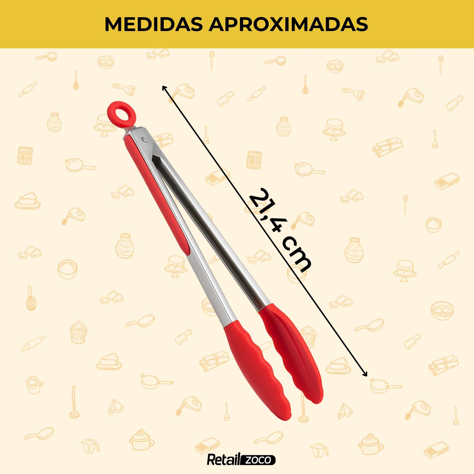 Pinza de cocina en acero inoxidable y silicona rojo - imagen 3