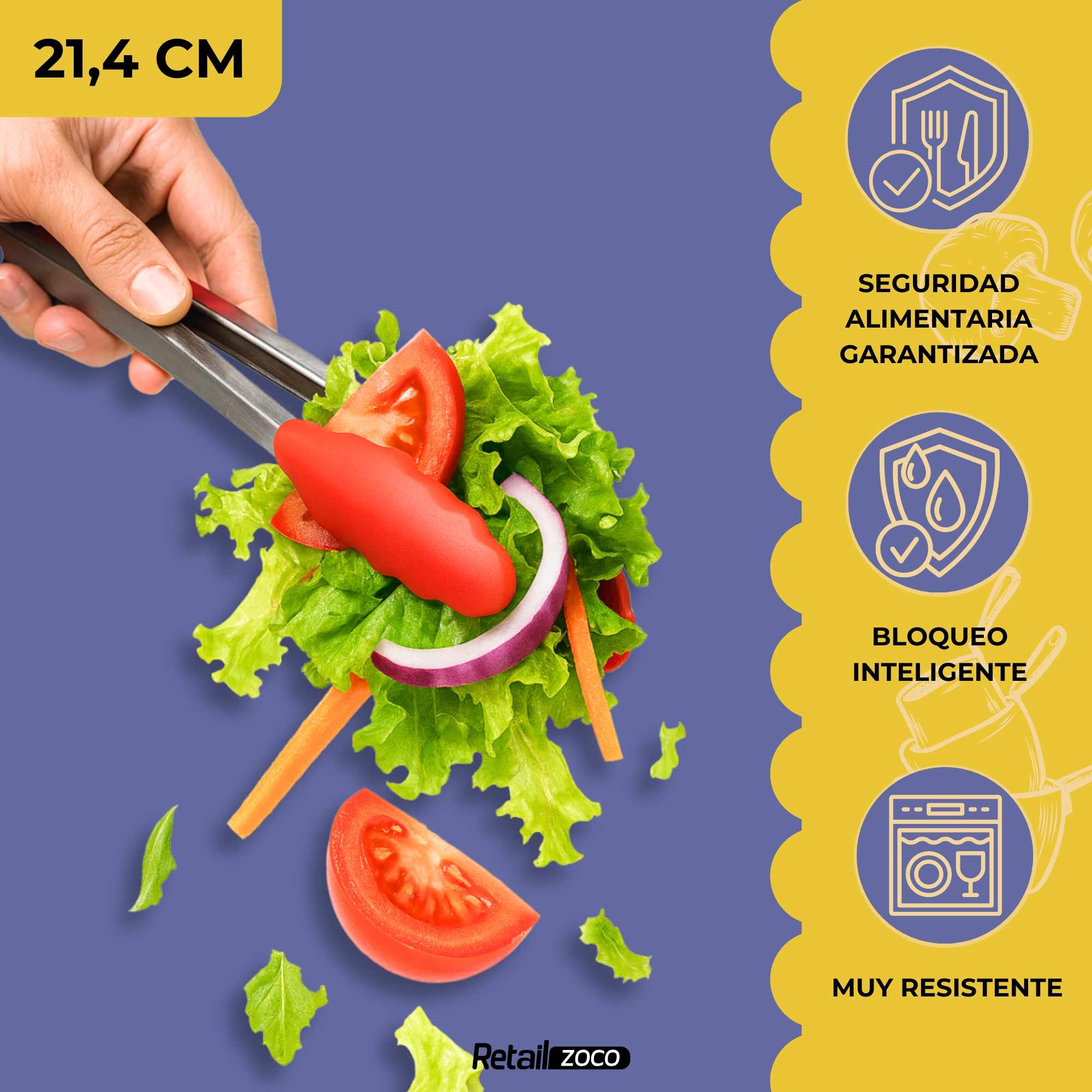 Pinza de cocina en acero inoxidable y silicona rojo - imagen 4