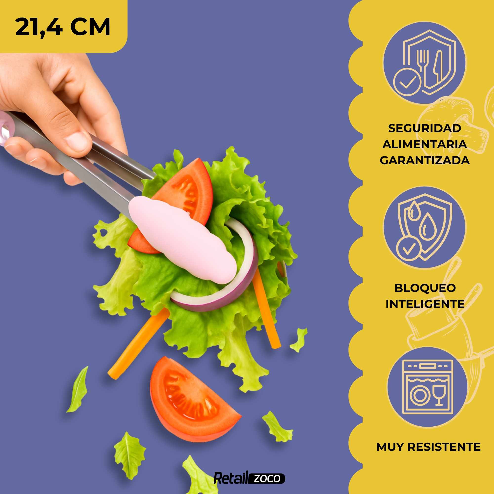 Pinza de cocina en acero inoxidable y silicona rosa - imagen 3
