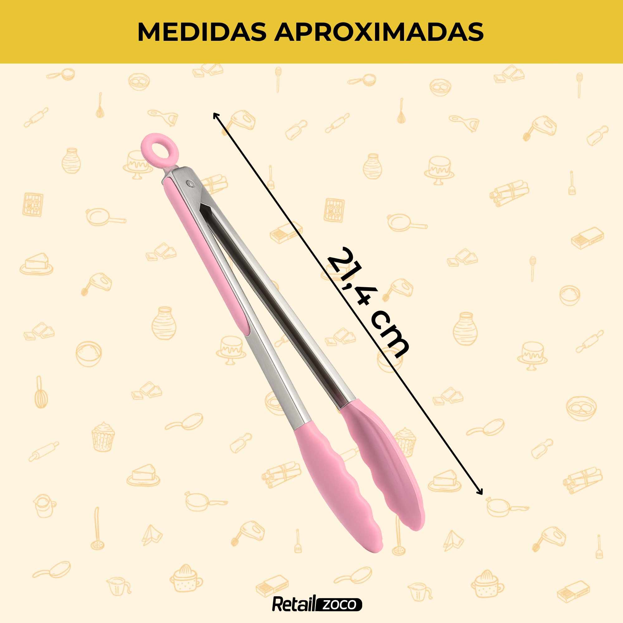 Pinza de cocina en acero inoxidable y silicona rosa - imagen 5