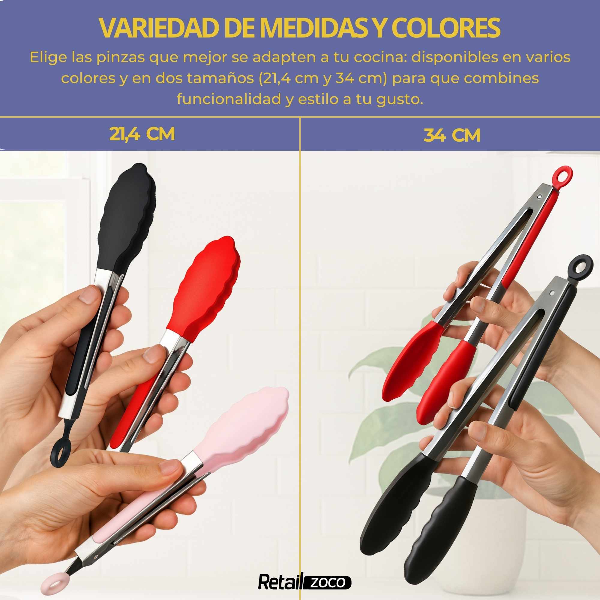 Pinza de cocina en acero inoxidable y silicona rosa - imagen 6