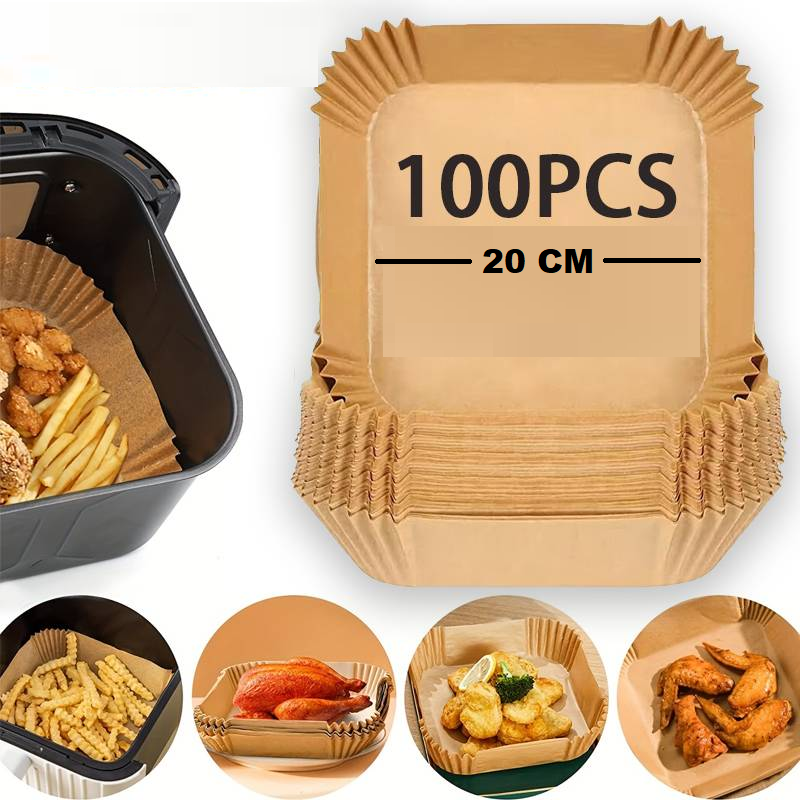 Papel para Freidora de Aire cuadrado 20 cm pack 100 unidades
