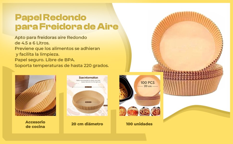 Banner - Papel para Freidora de Aire Redondo 20 cm pack 100 unidades