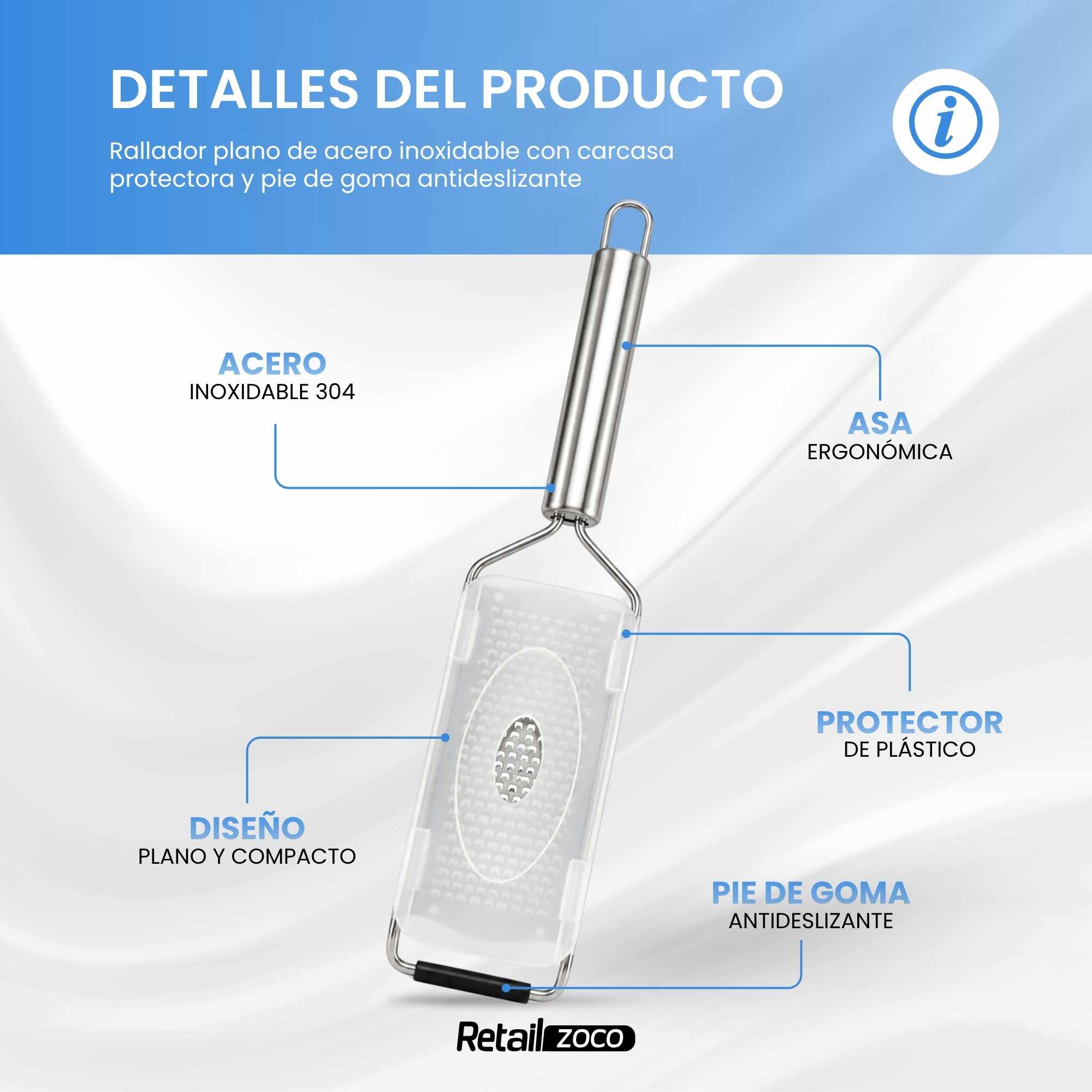 Rallador manual cocina de acero inoxidable con mango - imagen 2