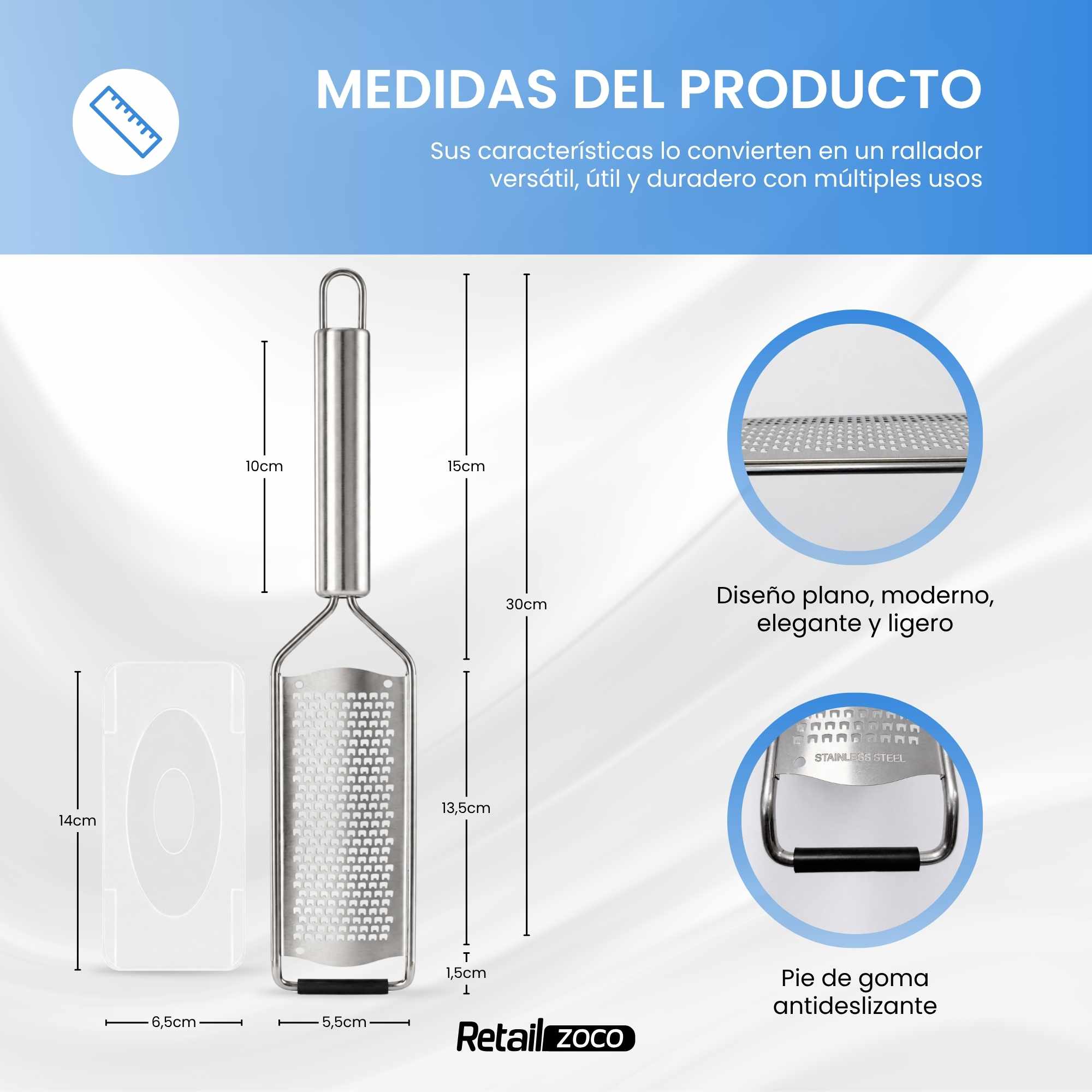 Rallador manual cocina de acero inoxidable con mango - imagen 5