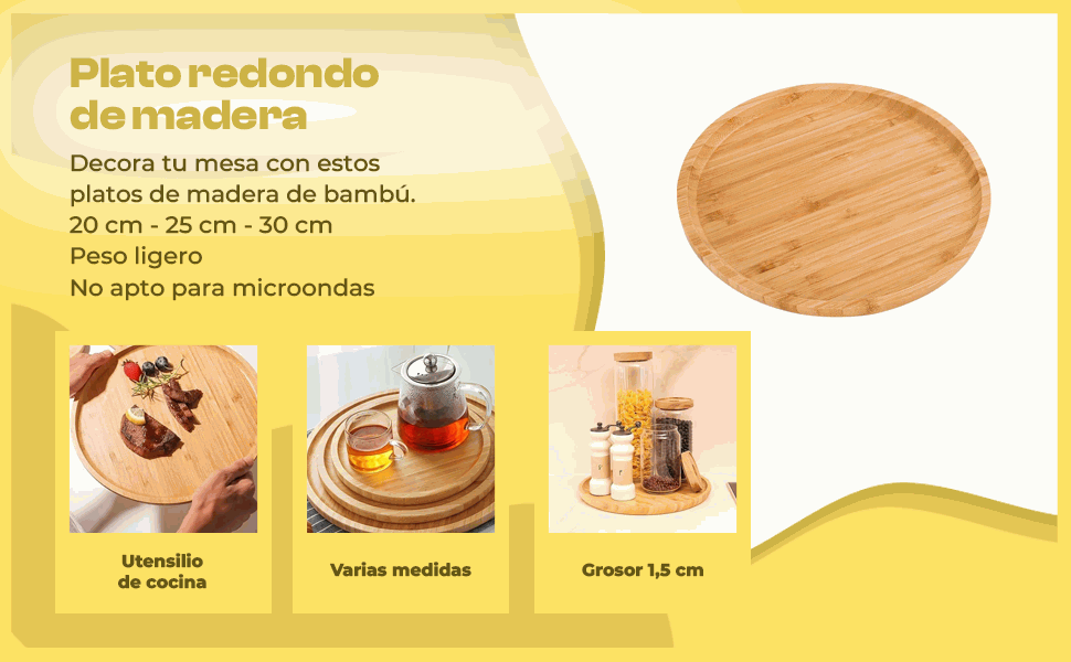 Banner - Plato redondo madera de bambu 30 cm