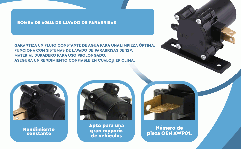 Banner - Bomba de agua de lavado parabrisas Universal de 12 V AWP01