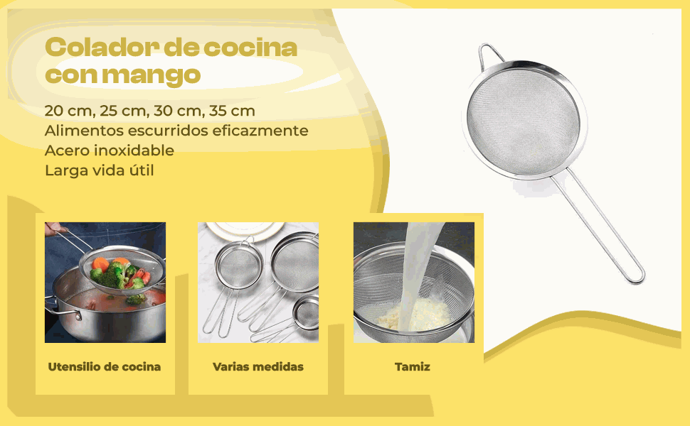 Banner - Colador de cocina acero inoxidable con mango 20 cm