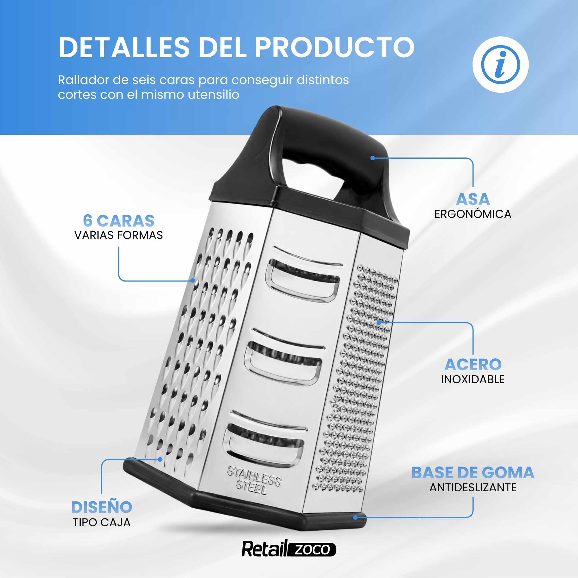 Rallador de Acero Inoxidable 6 caras cocina - imagen 2
