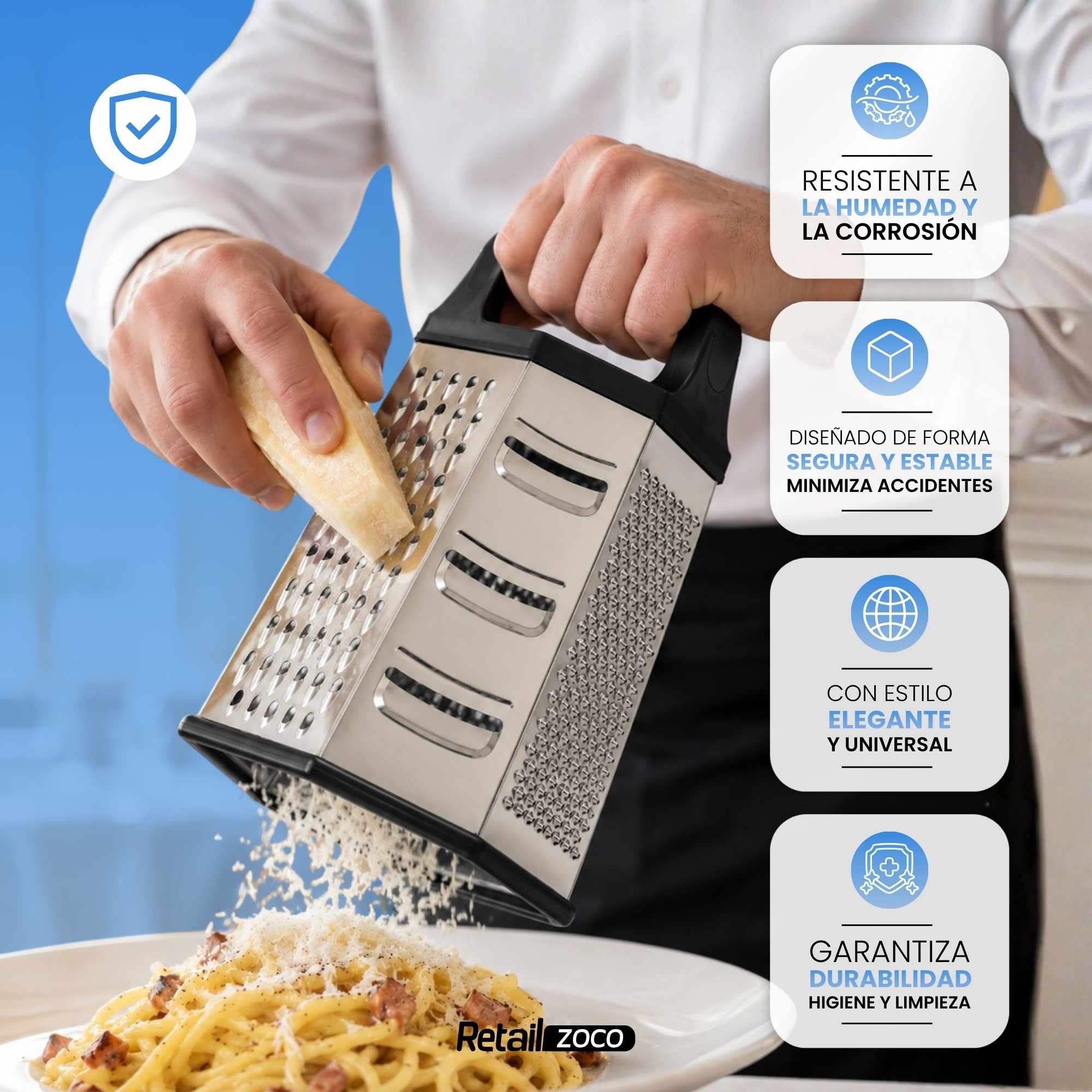 Rallador de Acero Inoxidable 6 caras cocina - imagen 4