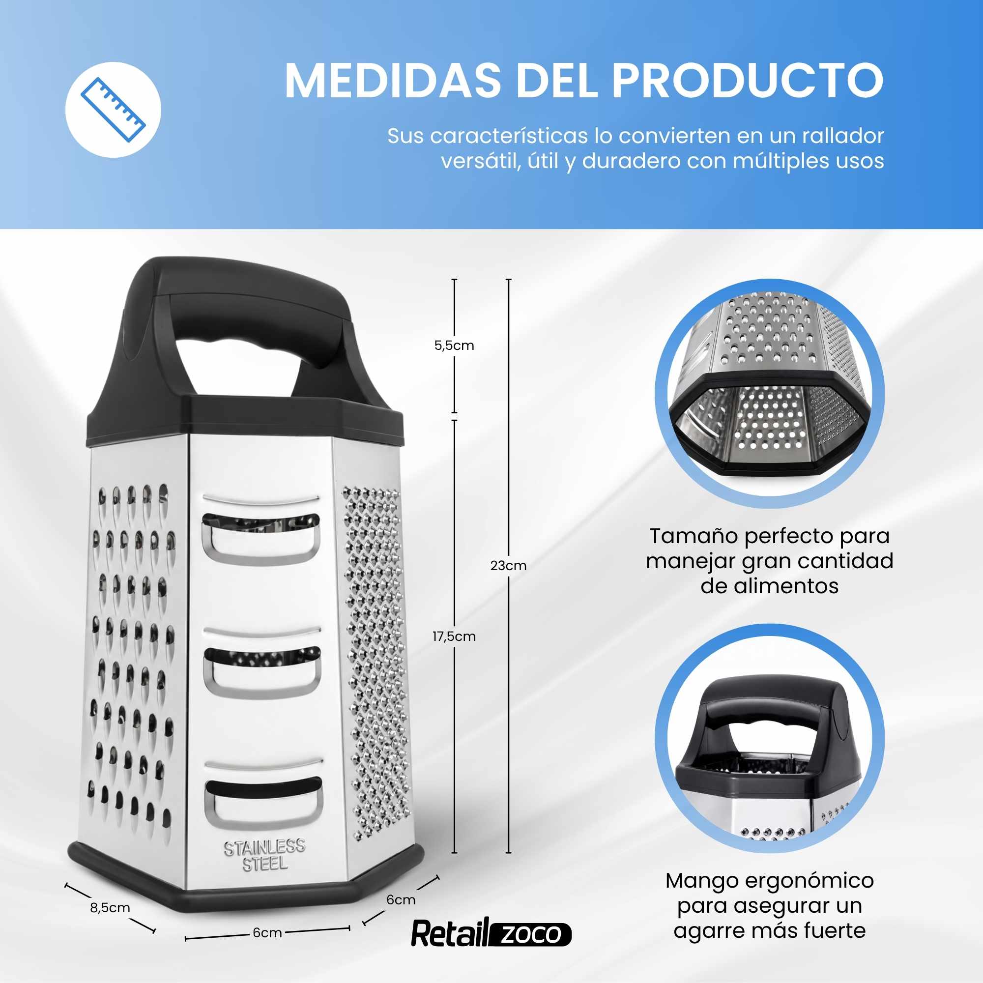 Rallador de Acero Inoxidable 6 caras cocina - imagen 5