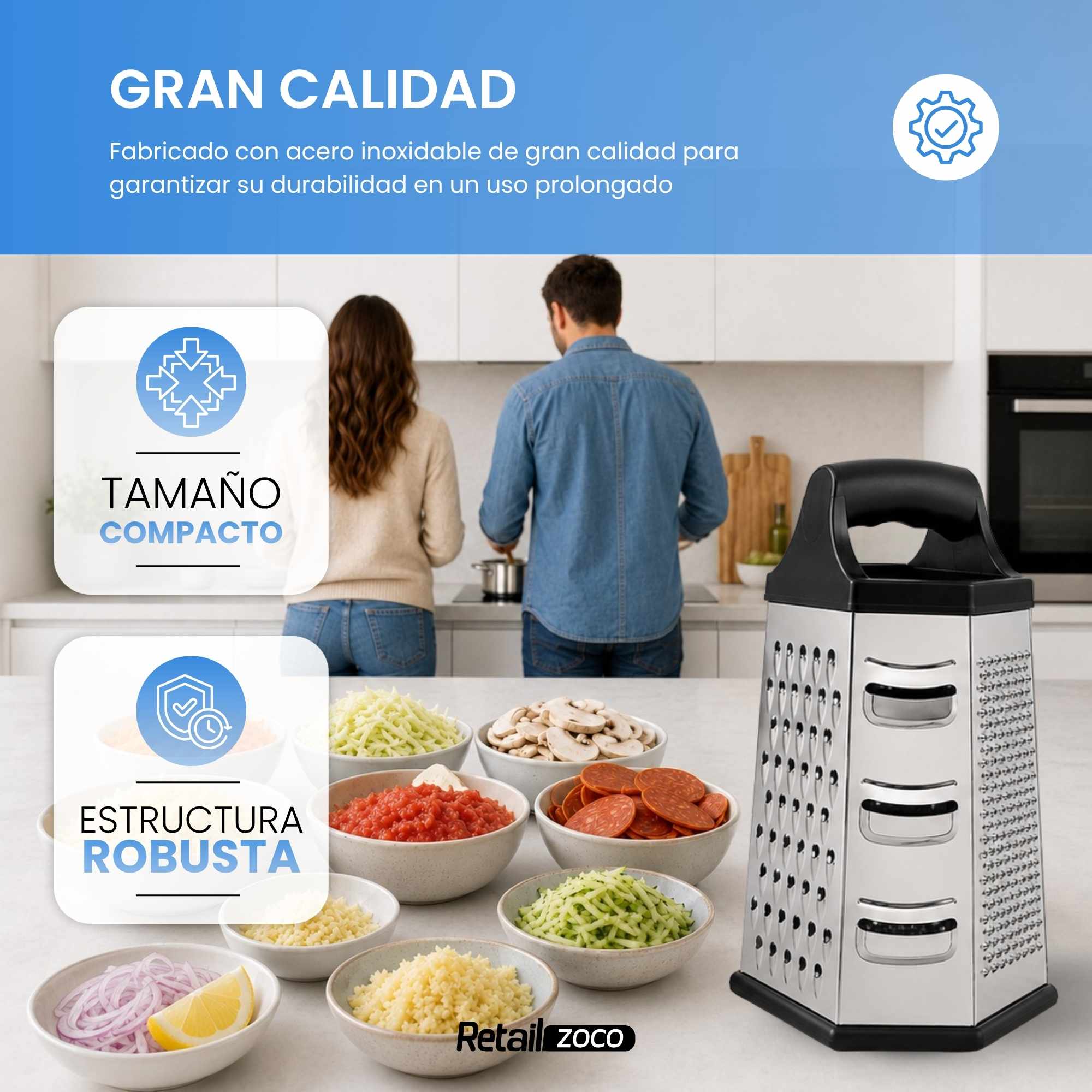Rallador de Acero Inoxidable 6 caras cocina - imagen 6
