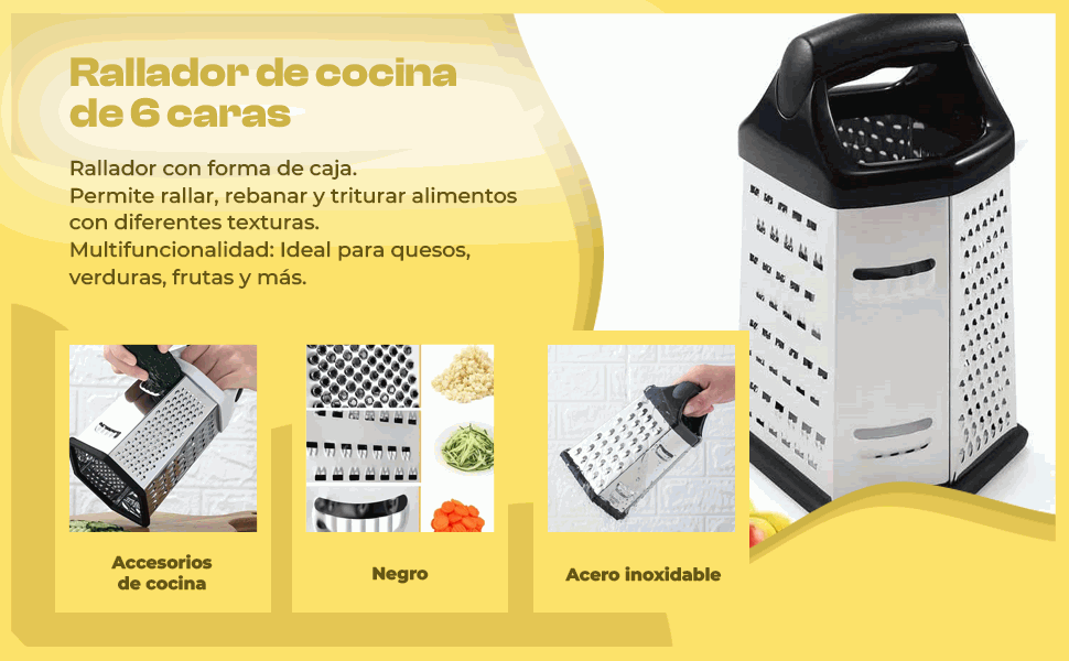 Banner - Rallador de Acero Inoxidable 6 caras cocina