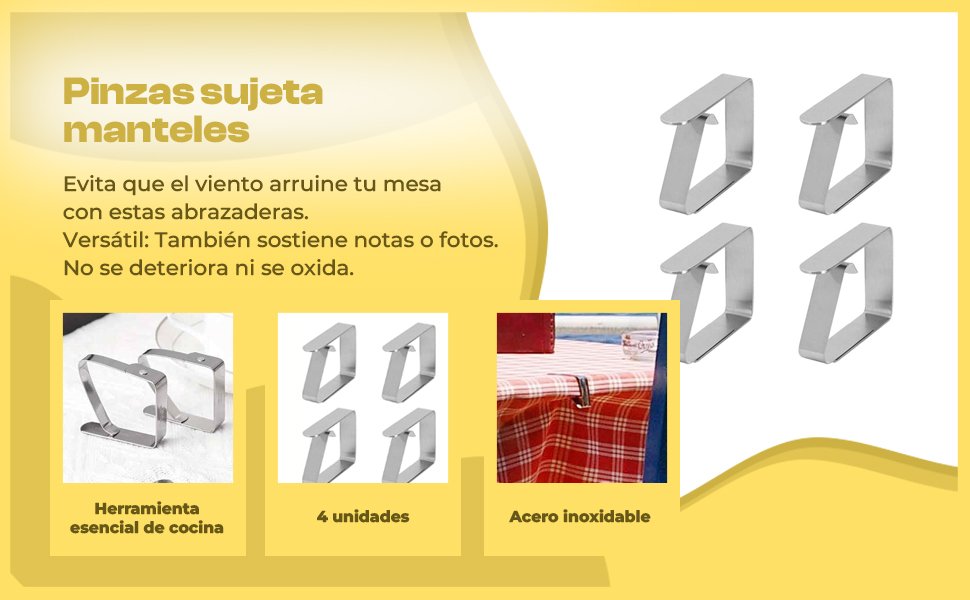 Banner - Pinzas sujeta manteles acero inoxidable 4 unidades