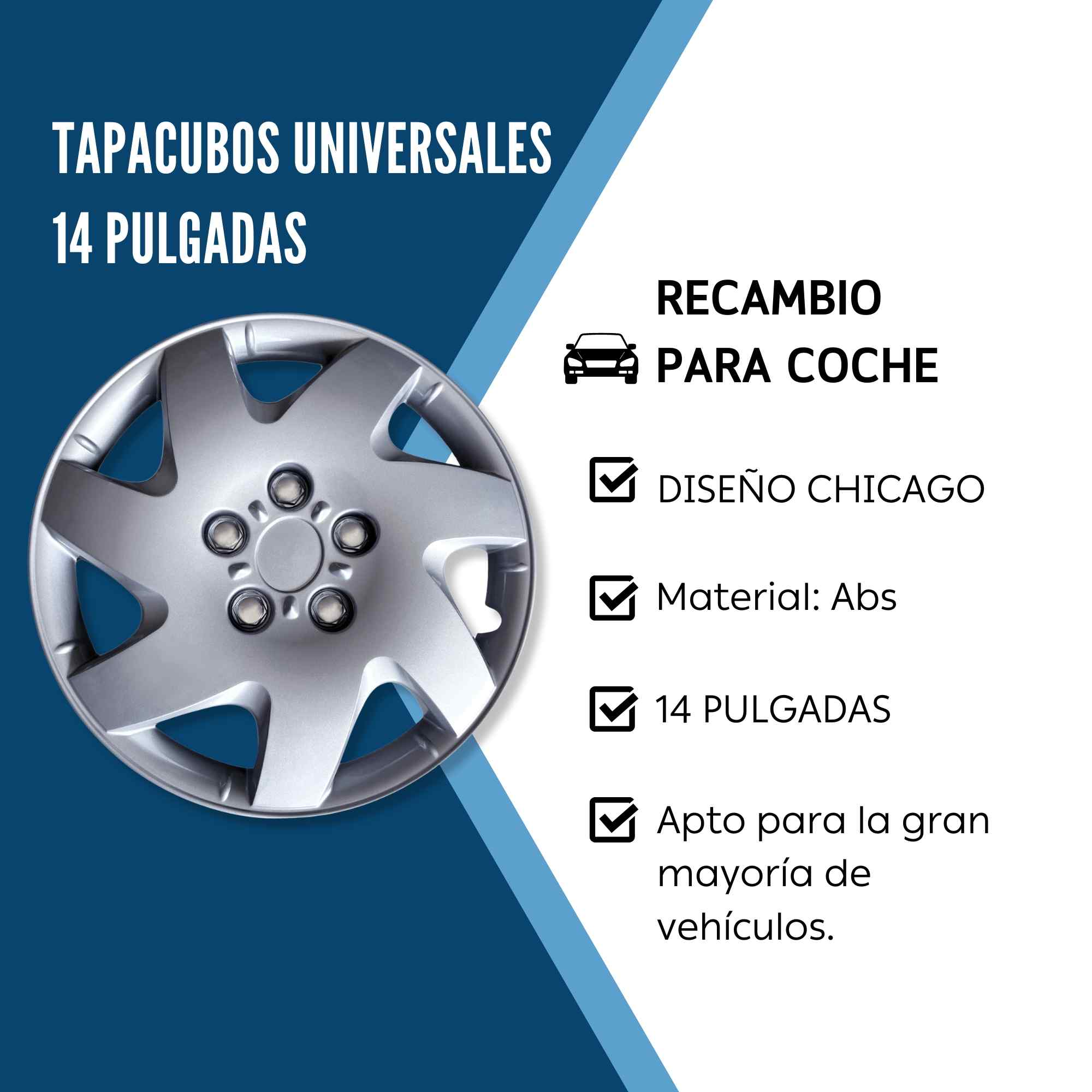 Tapacubos universales 14 pulgadas diseño Chicago ABS Resistente (4 uds) - imagen 5