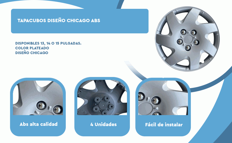 Banner - Tapacubos universales 14 pulgadas diseño Chicago ABS Resistente (4 uds)