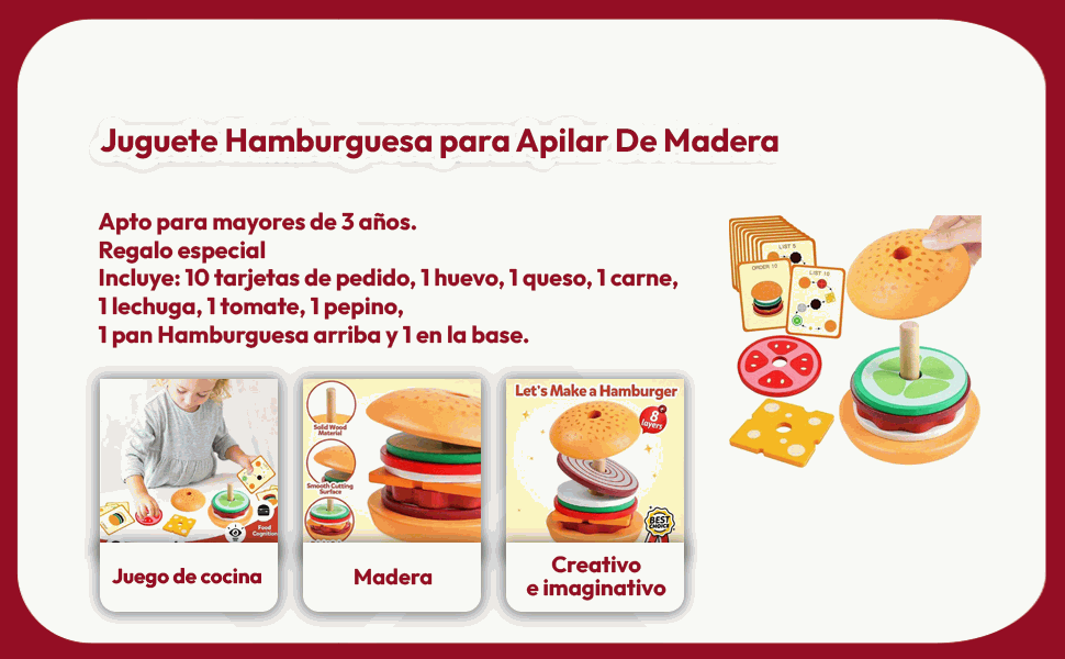 Banner - Juguete Hamburguesa para apilar de madera