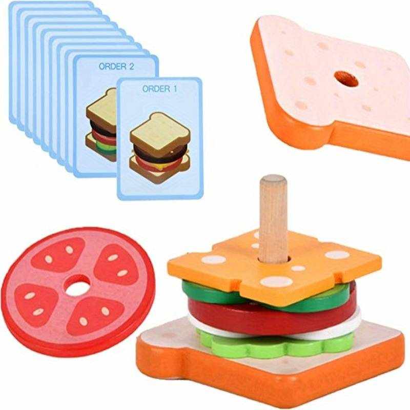 Juguete sandwich para apilar de madera
