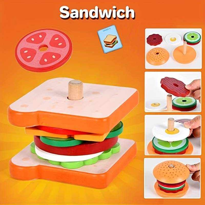 Juguete sandwich para apilar de madera - imagen 4