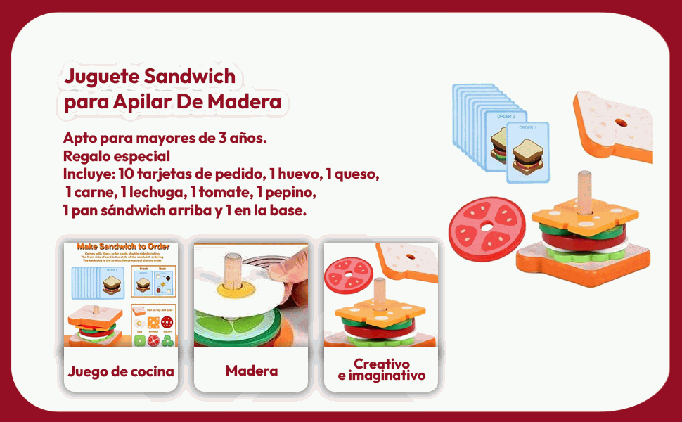 Banner - Juguete sandwich para apilar de madera