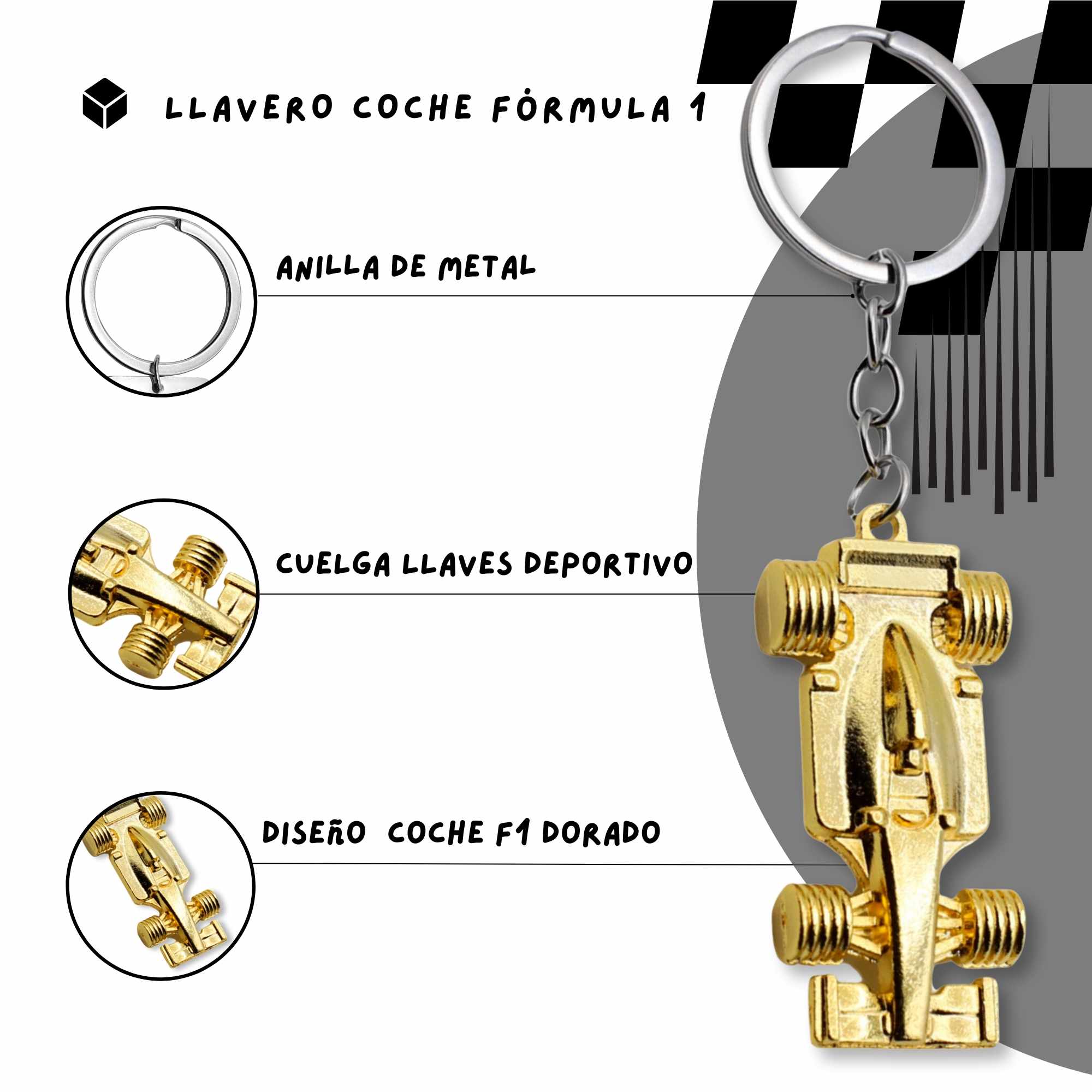 Llavero coche Formula 1 metálico dorado - imagen 2