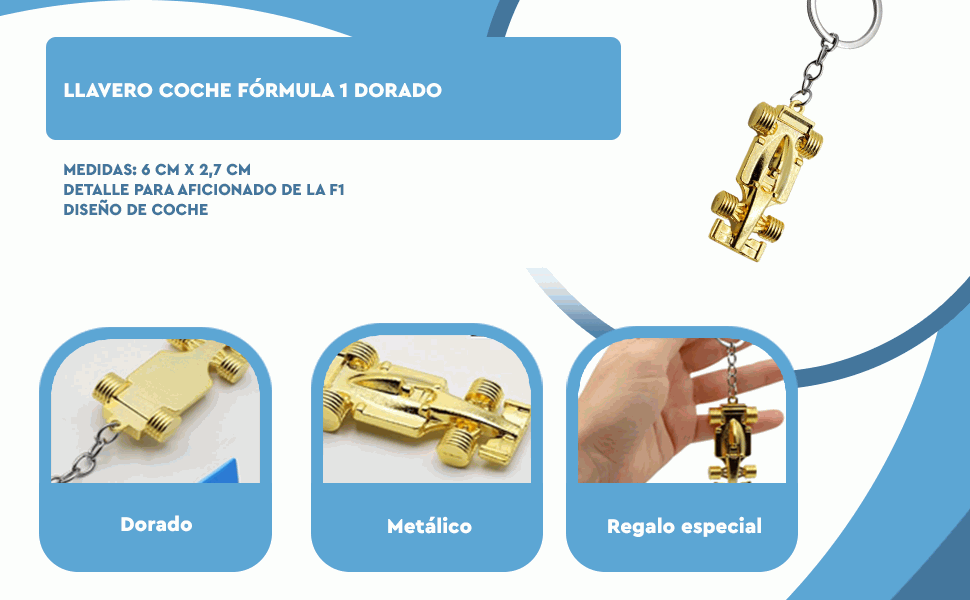 Banner - Llavero coche Formula 1 metálico dorado