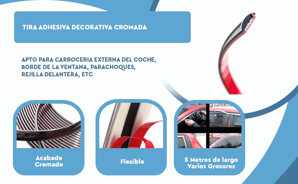 Banner - Tira adhesiva decorativa cromada 8 mm x 5 metros niquel